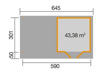 weka Gartenhaus 126 B Gr.2, grau, 28 mm, Anbau ca. 300 cm, BxT: 645x377 cm