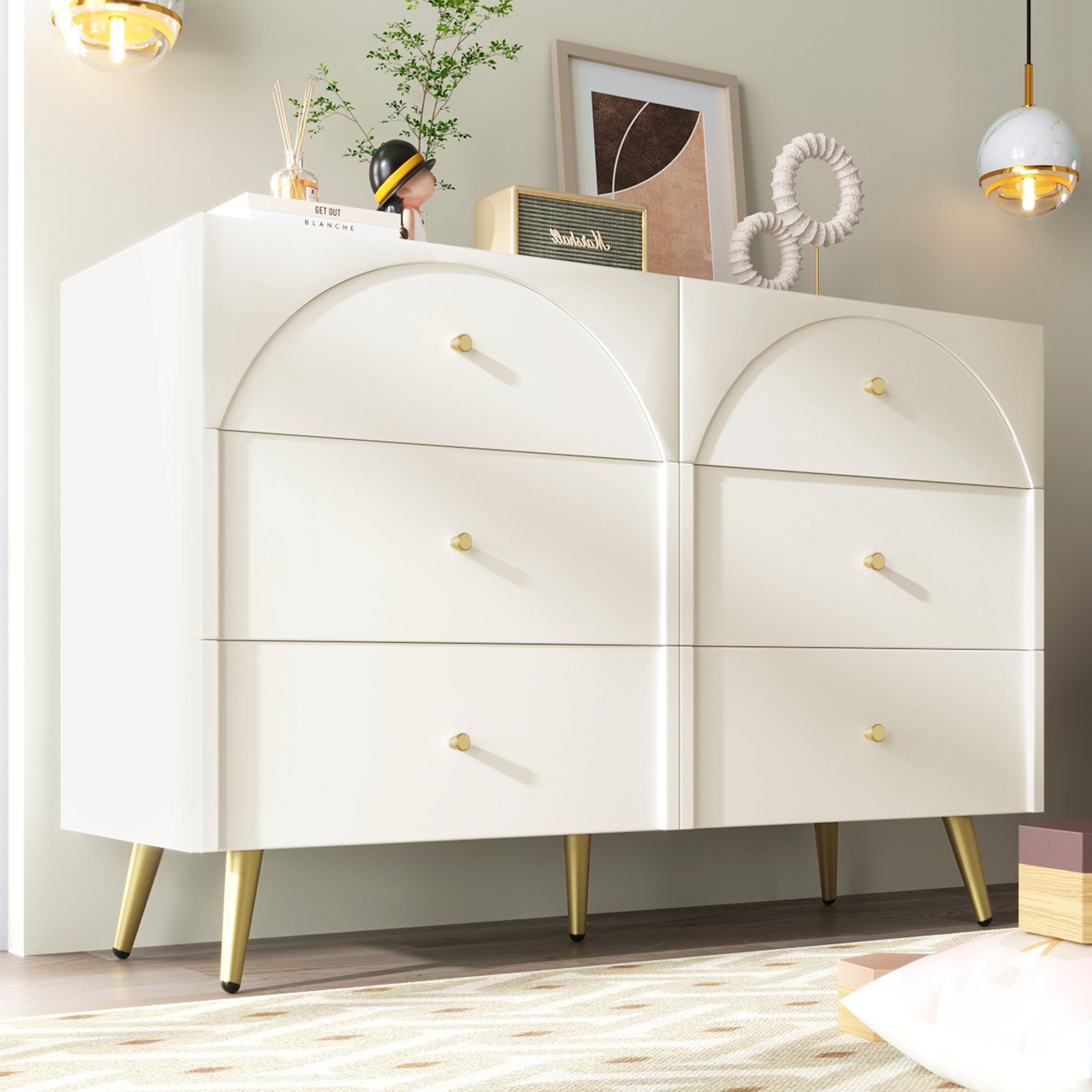 Flieks Kommode, Sideboard Schubladenkommode mit 6 Schubladen 120x40x85cm