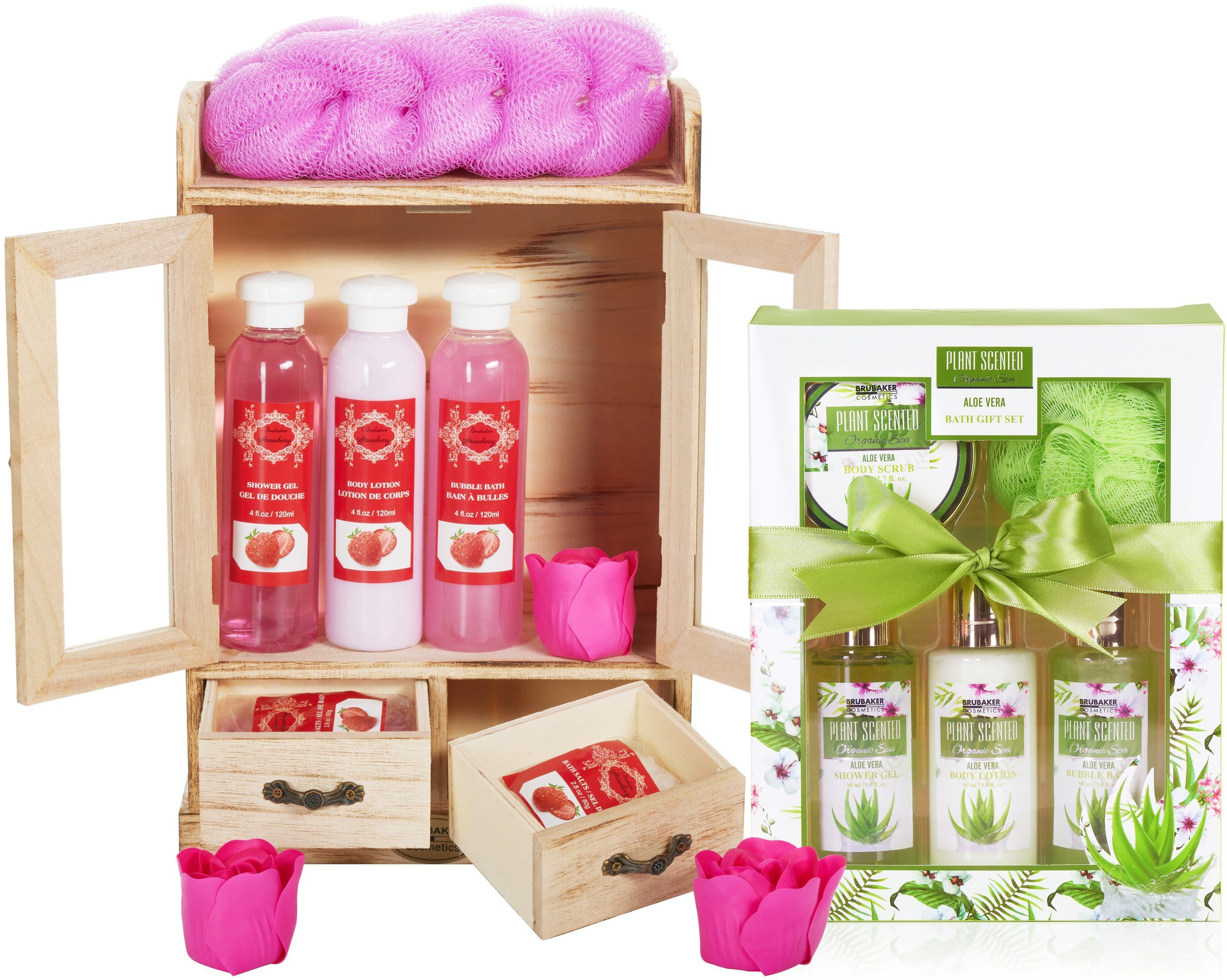 BRUBAKER Pflege-Geschenkset 2 in Erdbeere Damen Badeset und Set, Vera 1 Pflegeset - & Frauen Beauty Geschenkset Wellness - 15-tlg., mit Dusch- Aloe Dekoration