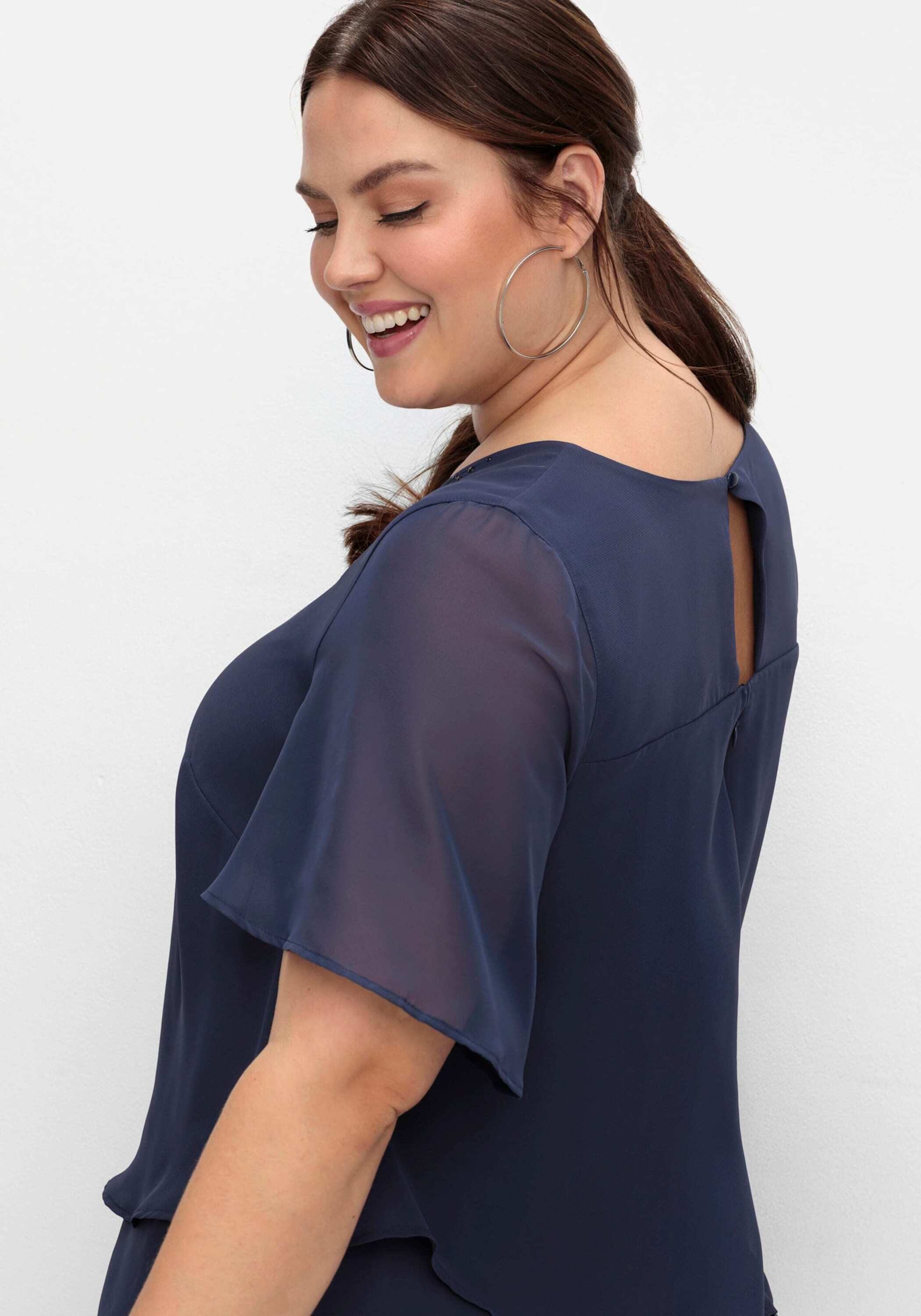 Sheego Jumpsuit Overall Kurzarm Innenbeinlänge ca. 76 cm