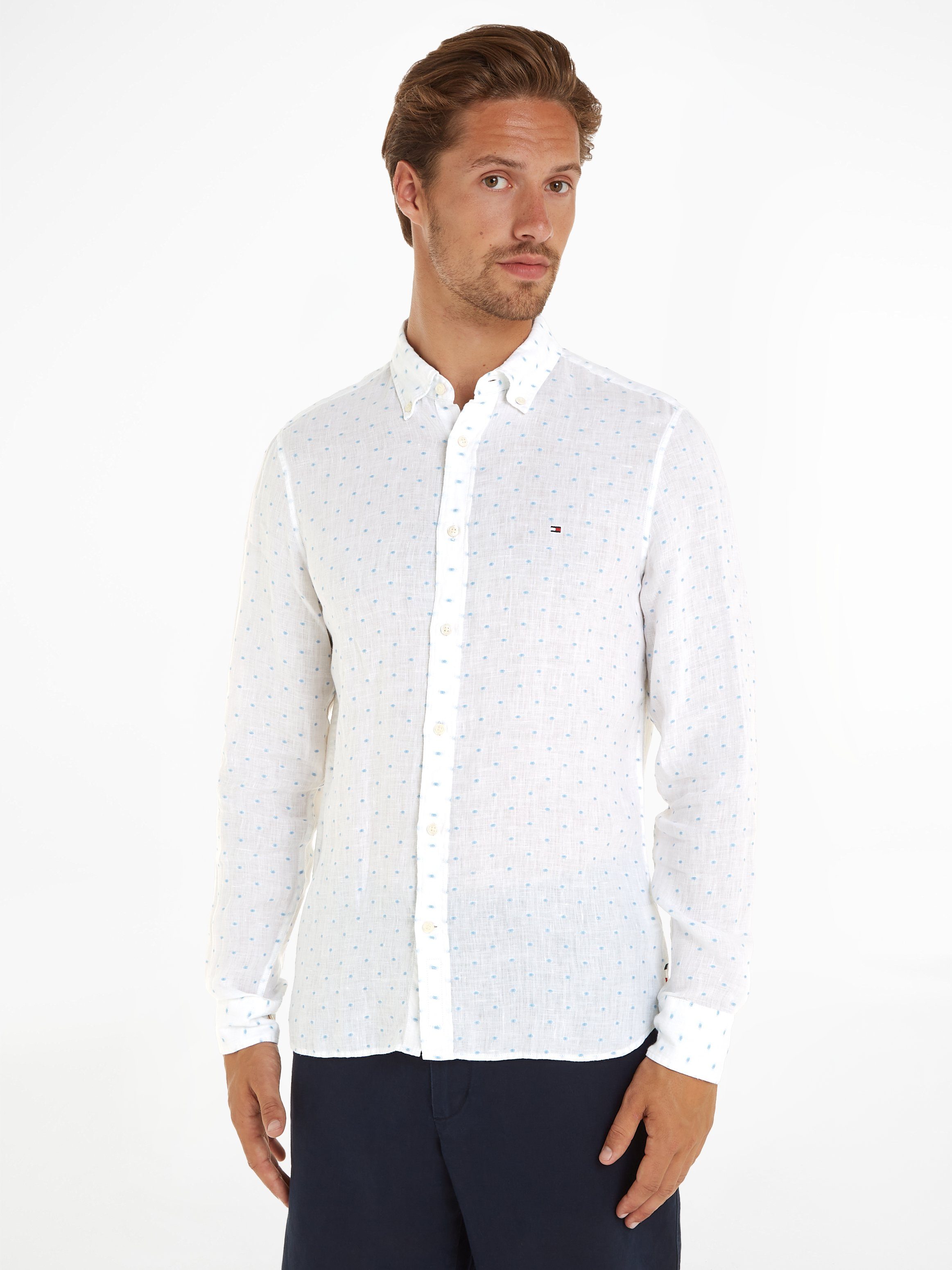 Tommy Hilfiger Langarmhemd LINEN FIL COUPE SF SHIRT modisch gepunktet