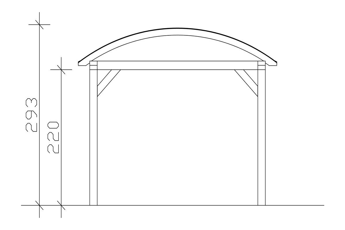 cm, cm Einfahrtshöhe Einzelcarport 220 Franken, Skanholz 376x969 weiß BxT: