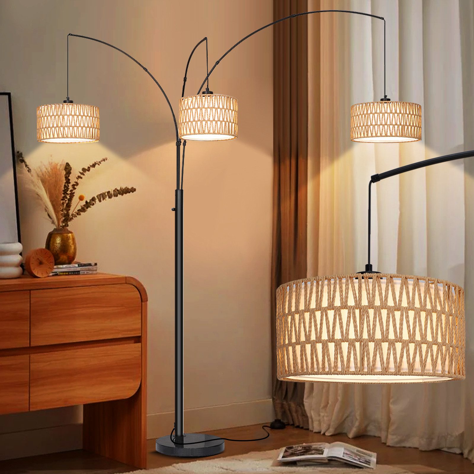 MUPOO Stehlampe LED Stehlampe,Rattan Boho LED günstig online kaufen