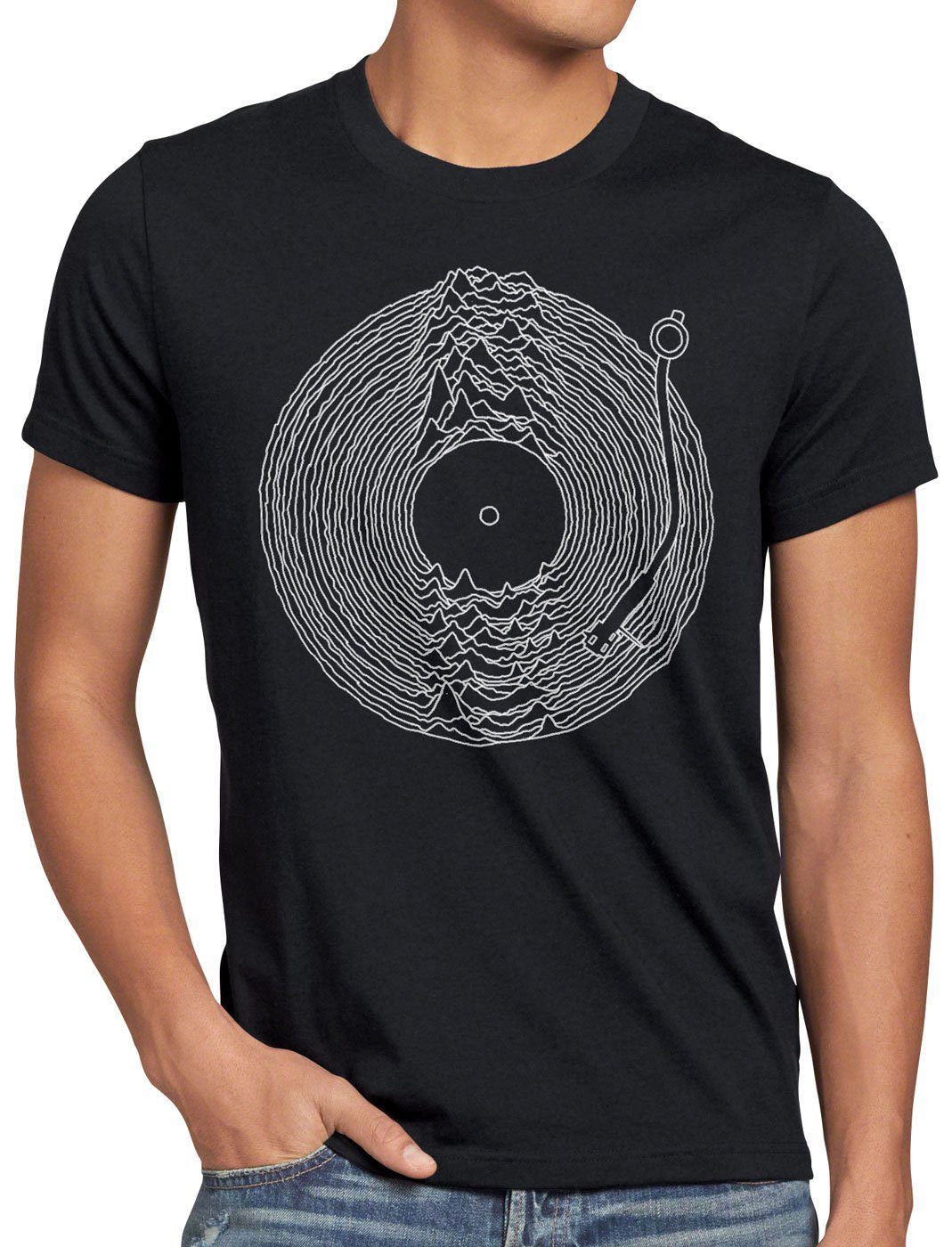 T-Shirt turntable Print-Shirt DJ schallplatte Art style3 Herren Line retro