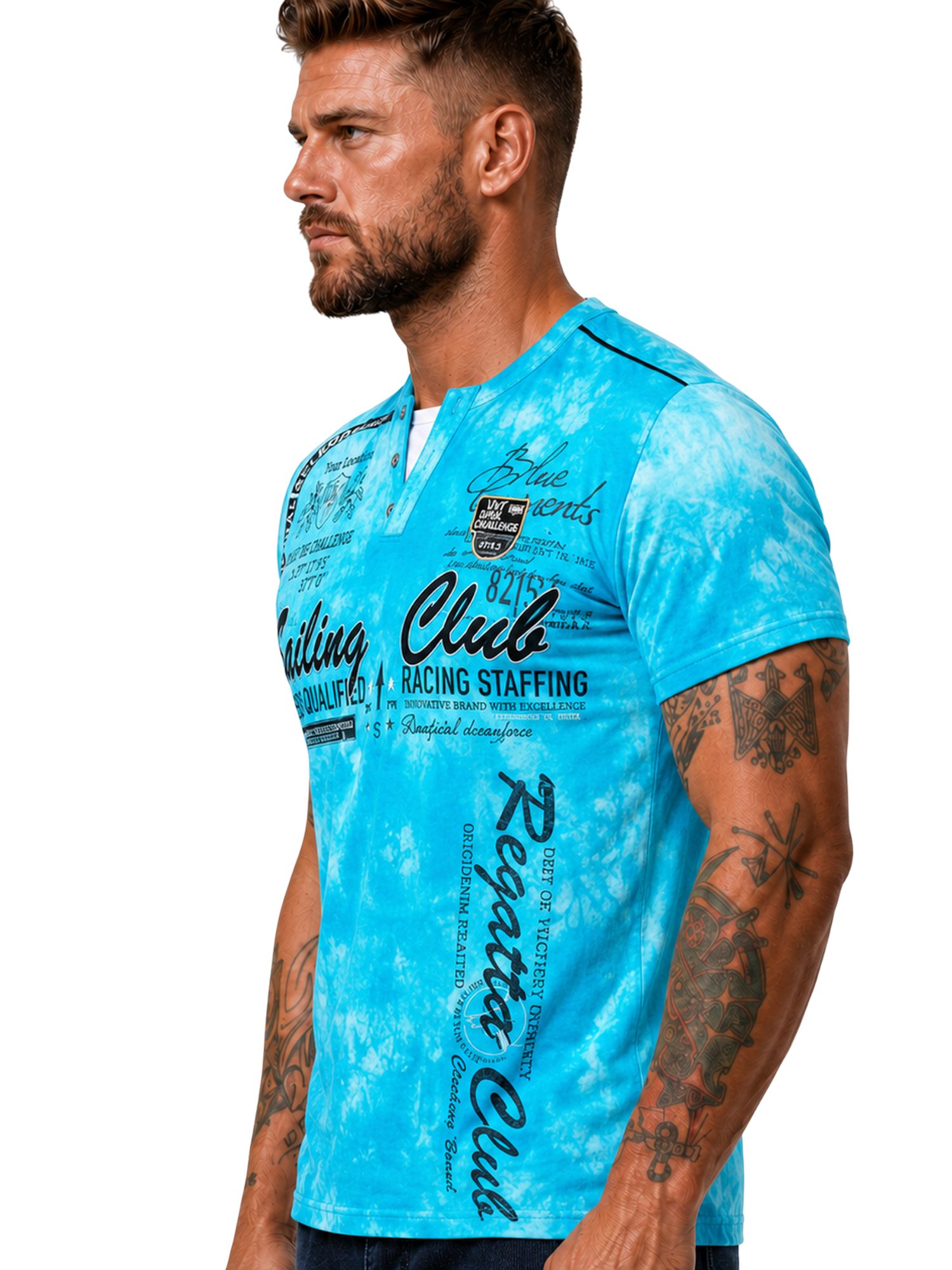 L.gonline Kurzarmshirt Herren T-Shirt, Sommershirt, Batik Optik, 2879 Türkis S (Shirt Kurzarmshirt Tee, 1-tlg) Fitness Freizeit Casual
