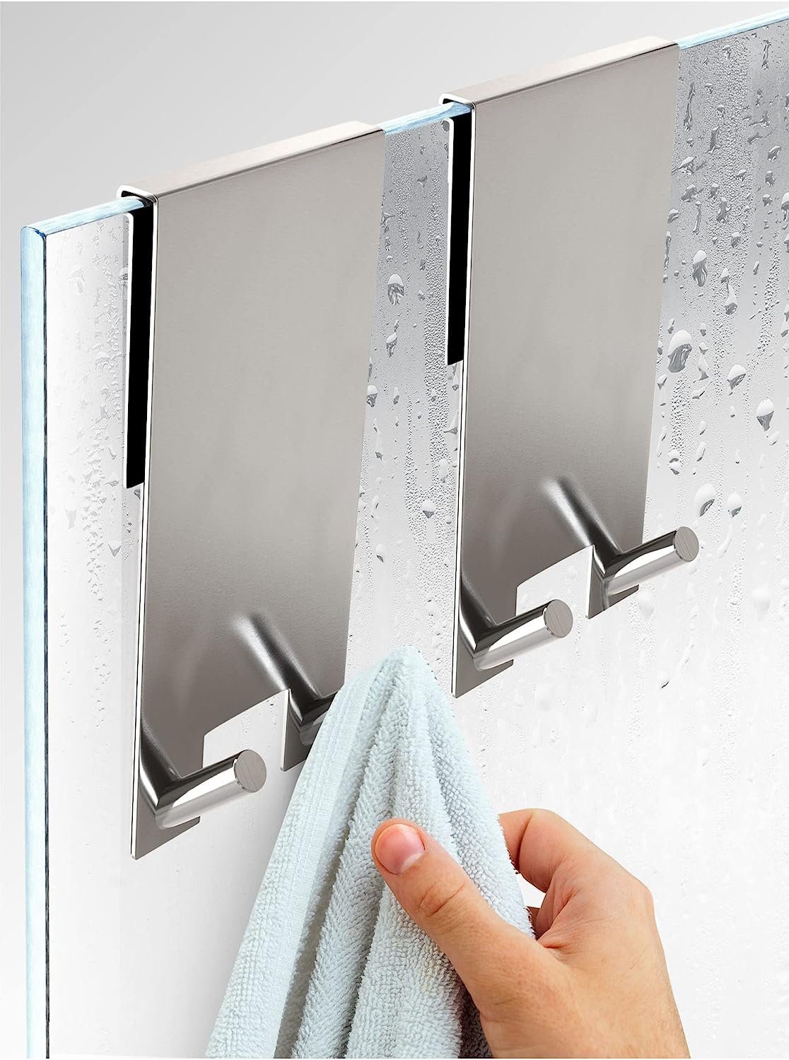 Praknu Handtuchhaken 2 Haken für Duschwand - Badezimmerhaken - Rostfreier  Edelstahl Halter, (2-St), Ohne Bohren - Innen gepolstert - Für Glasstärken  von 6-12 mm