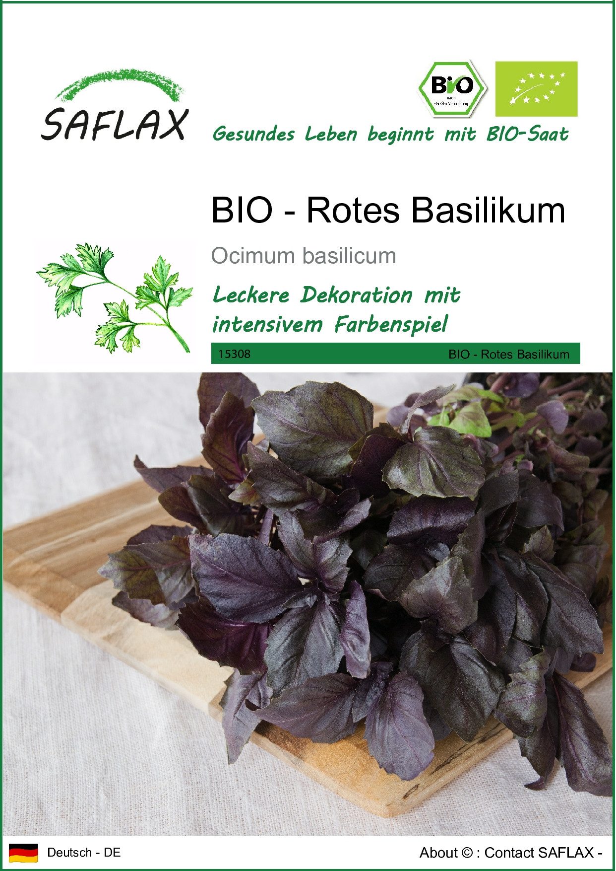 SAFLAX Kräutersamen SAFLAX - Samen - BIO - Rotes Basilikum