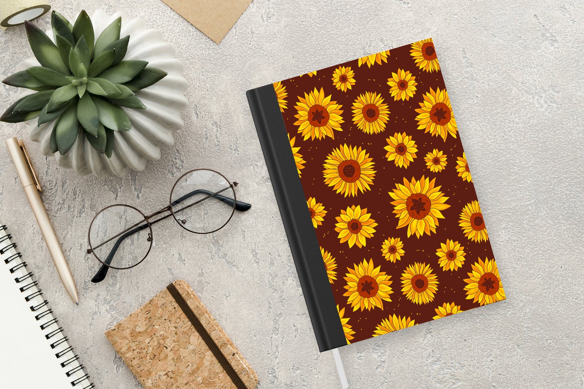 MuchoWow Notizbuch Sonnenblume - Tagebuch, Muster, Notizheft, - Merkzettel, Seiten, Bohème Journal, 98 A5, - Haushaltsbuch Flora