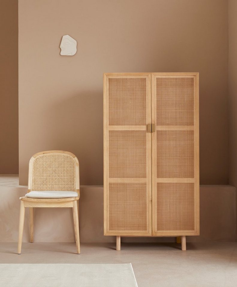 LeGer Home by Lena Gercke Highboard Lina, Mit Rattan Einsatz, 3  Innenfächer, teilmassiv