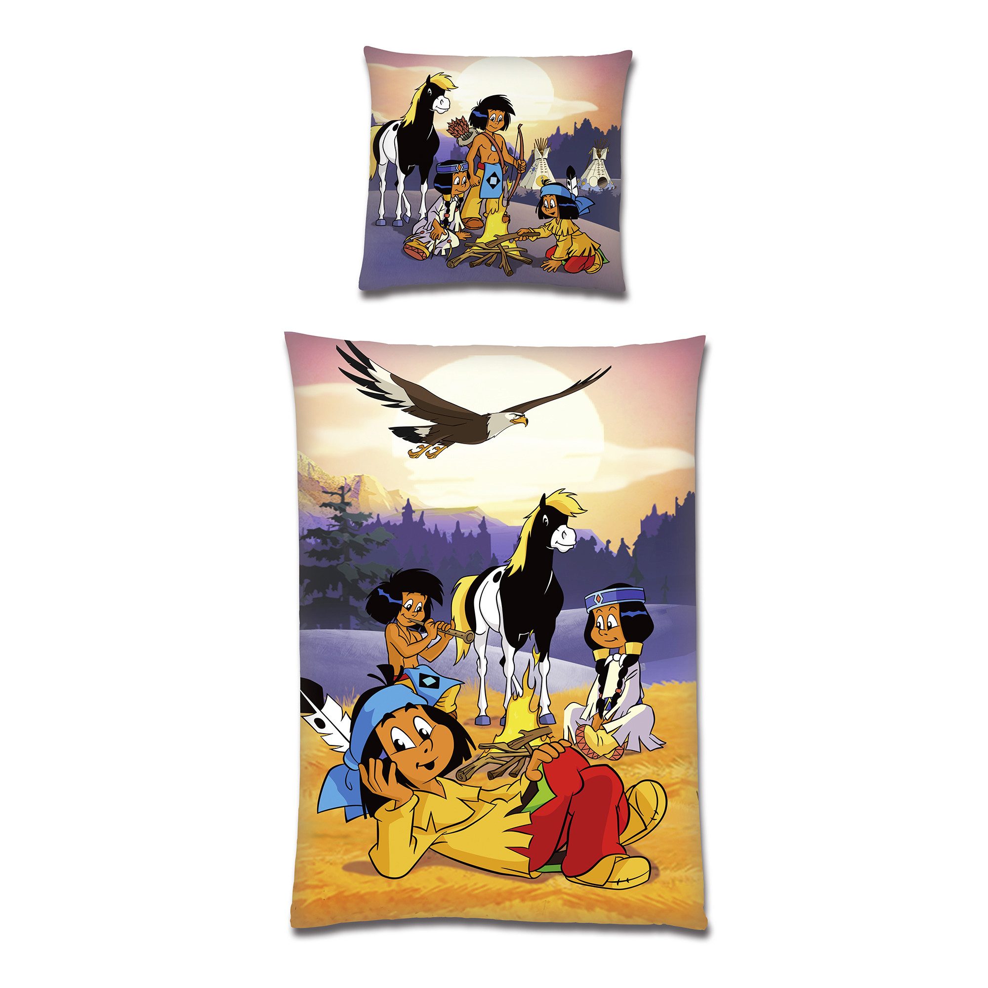 BERONAGE Kinderbettwäsche Yakari Lagerfeuer Bettwäsche Biber / Flanell Pony günstig online kaufen