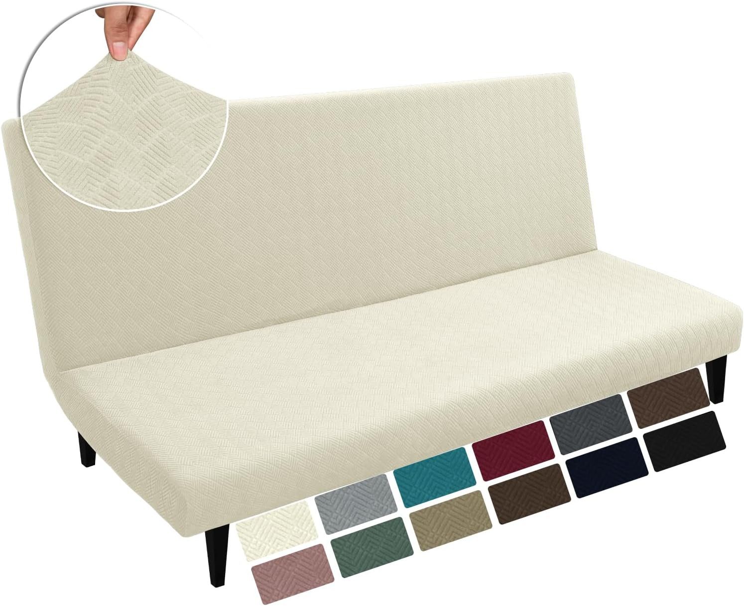Coonoor Sofahusse Armlose Futon Abdeckung, Hoher Stretch Futon Schutz, für Faltendes Schlafsofa Anti-Rutsch Sofabezug ohne Armlehne