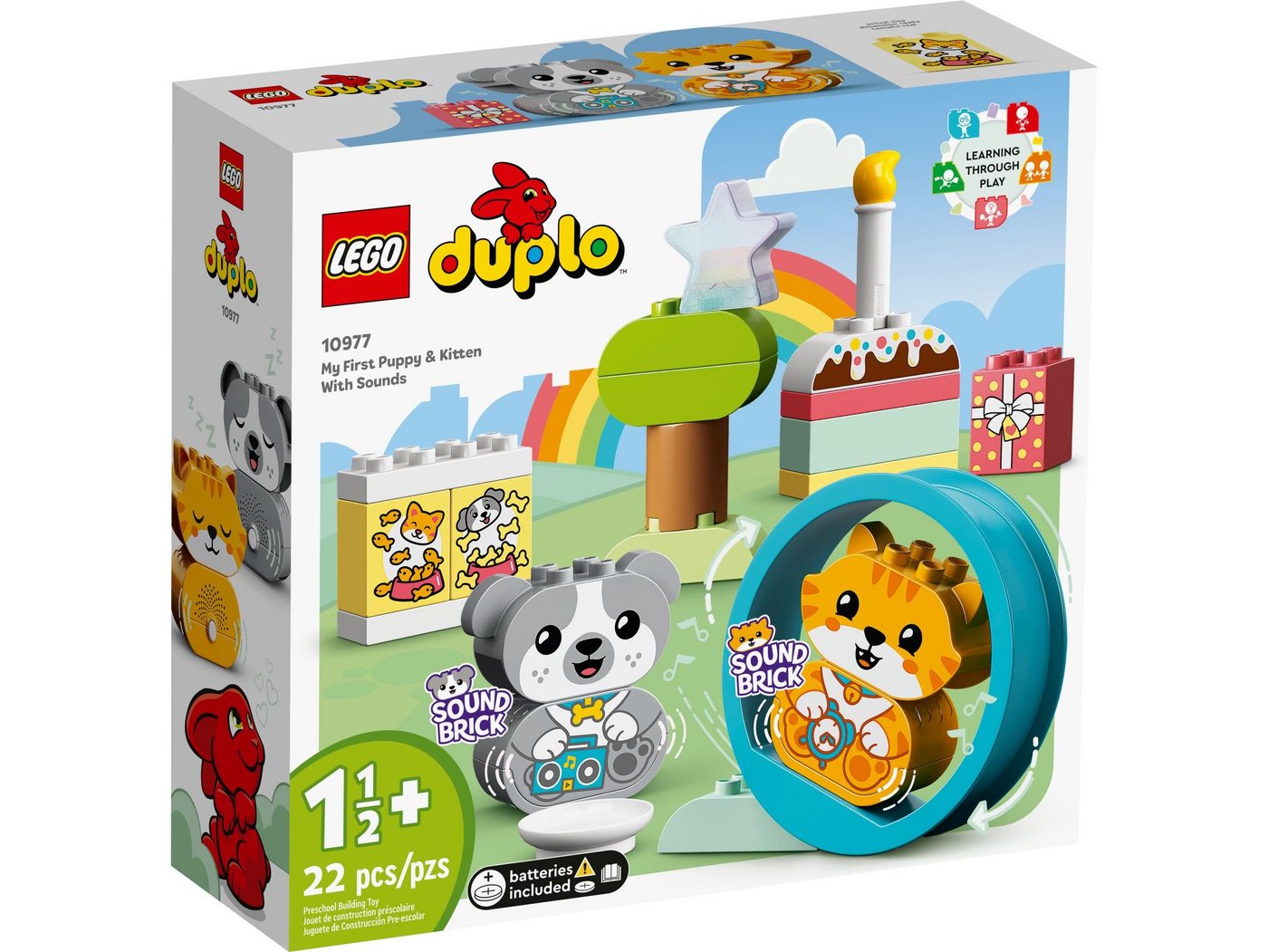 LEGO® LEGO® DUPLO® 10977 Mein erstes Hündchen & Kätzchen – mit Ton Konstruktionsspielsteine, (22 St)