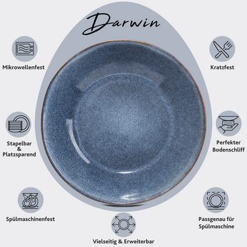 SÄNGER Suppenteller Darwin Set, (4 St), 4 Personen Steingut, Blau, Handmade