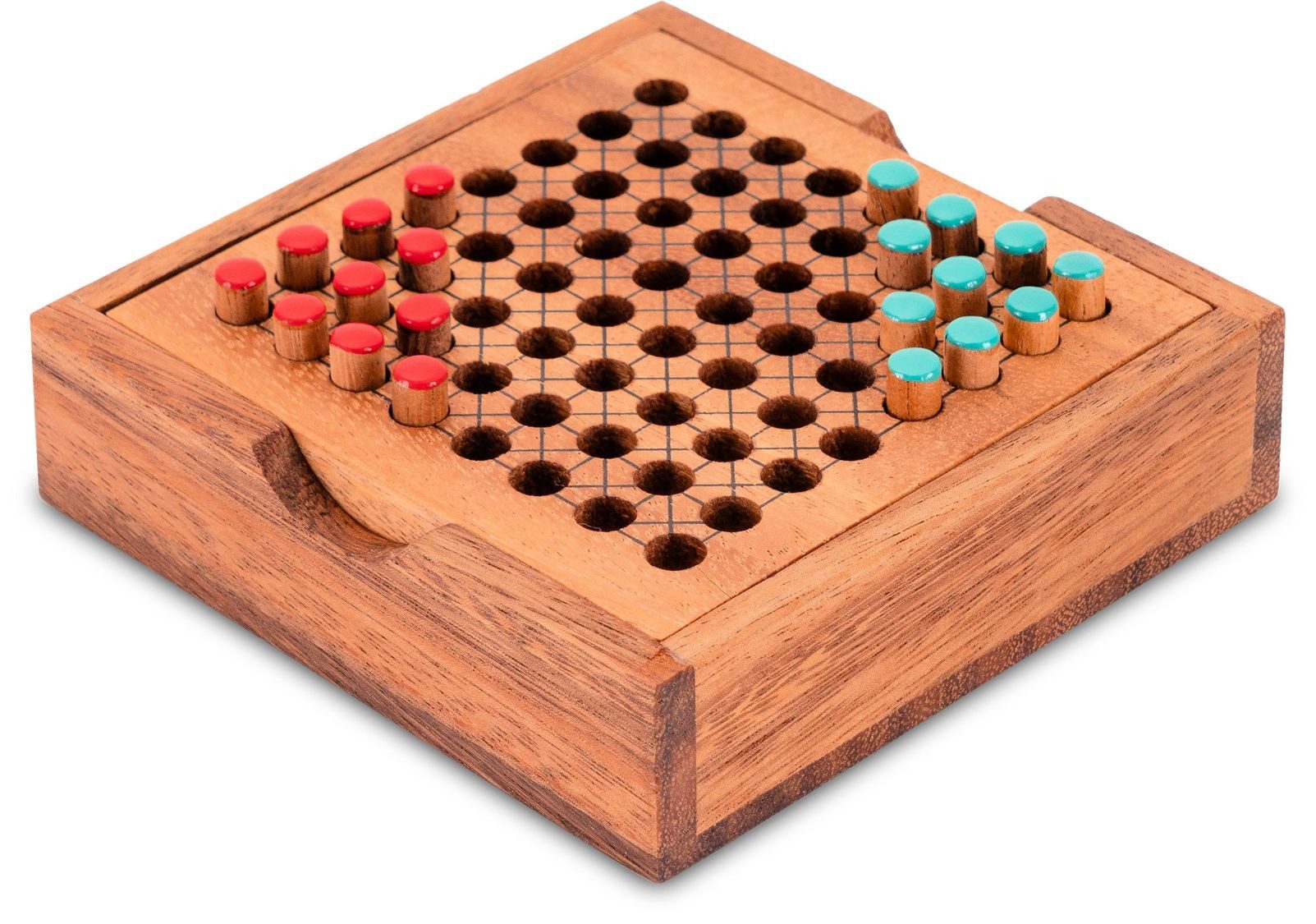 LOGOPLAY Spiel Halma für 2 Grün Rot, Gesellschaftsspiel, Halma Reisespiel klassisches Strategiespiel im Mini-Holzkasten für 2