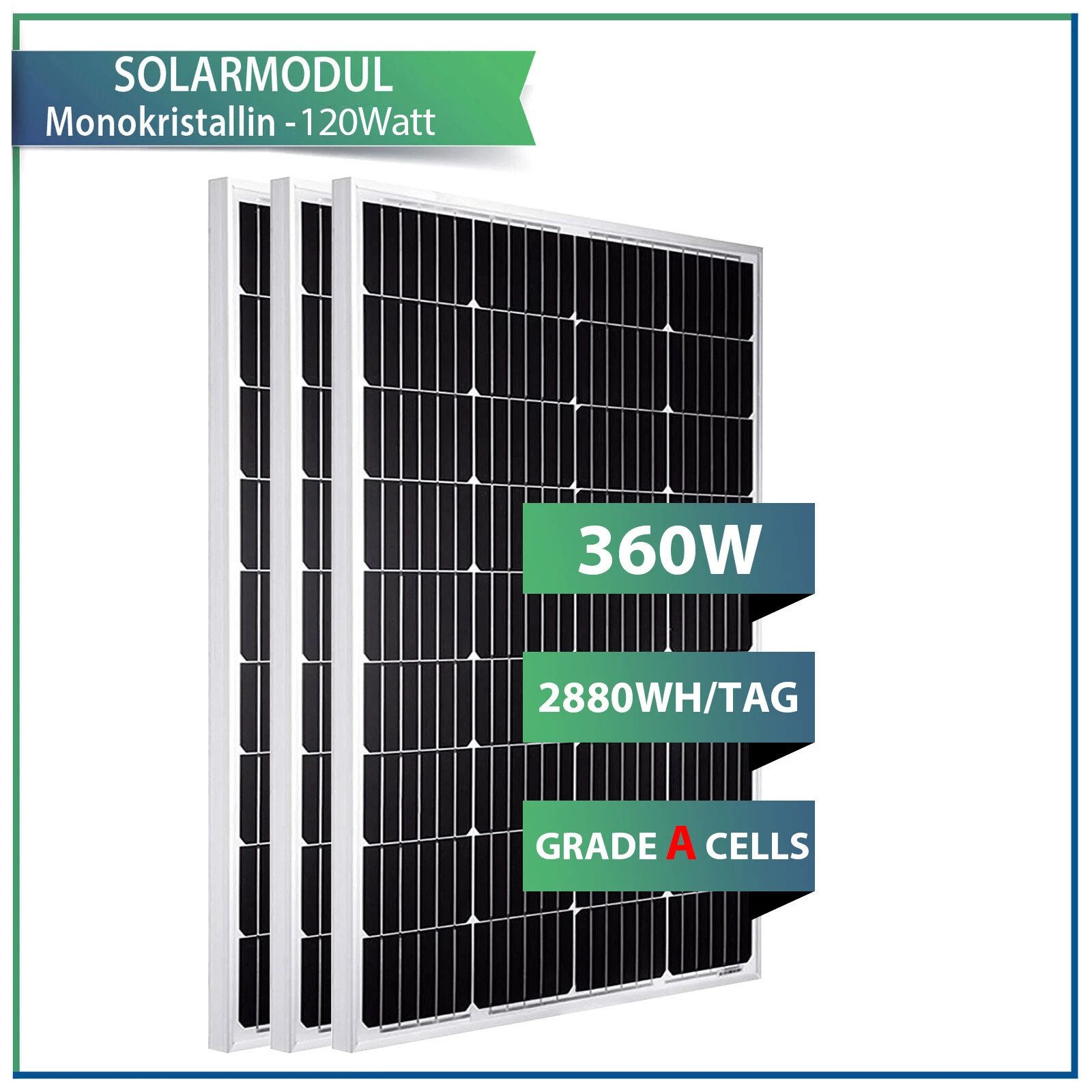 GLIESE Solarmodul 360W Solarpanel 12V Solarmodule Wohnmobil Camping, 360 W, Monokristallin, (3-St., Solarmodule), Einfache Erweiterung durch Serien-/Parallelschaltung