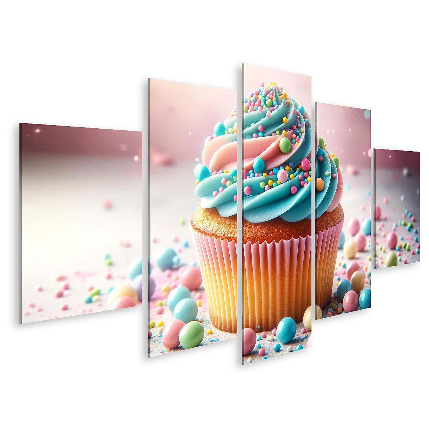Leinwandbild Cupcake, goldbraun, bunter Zuckerguss