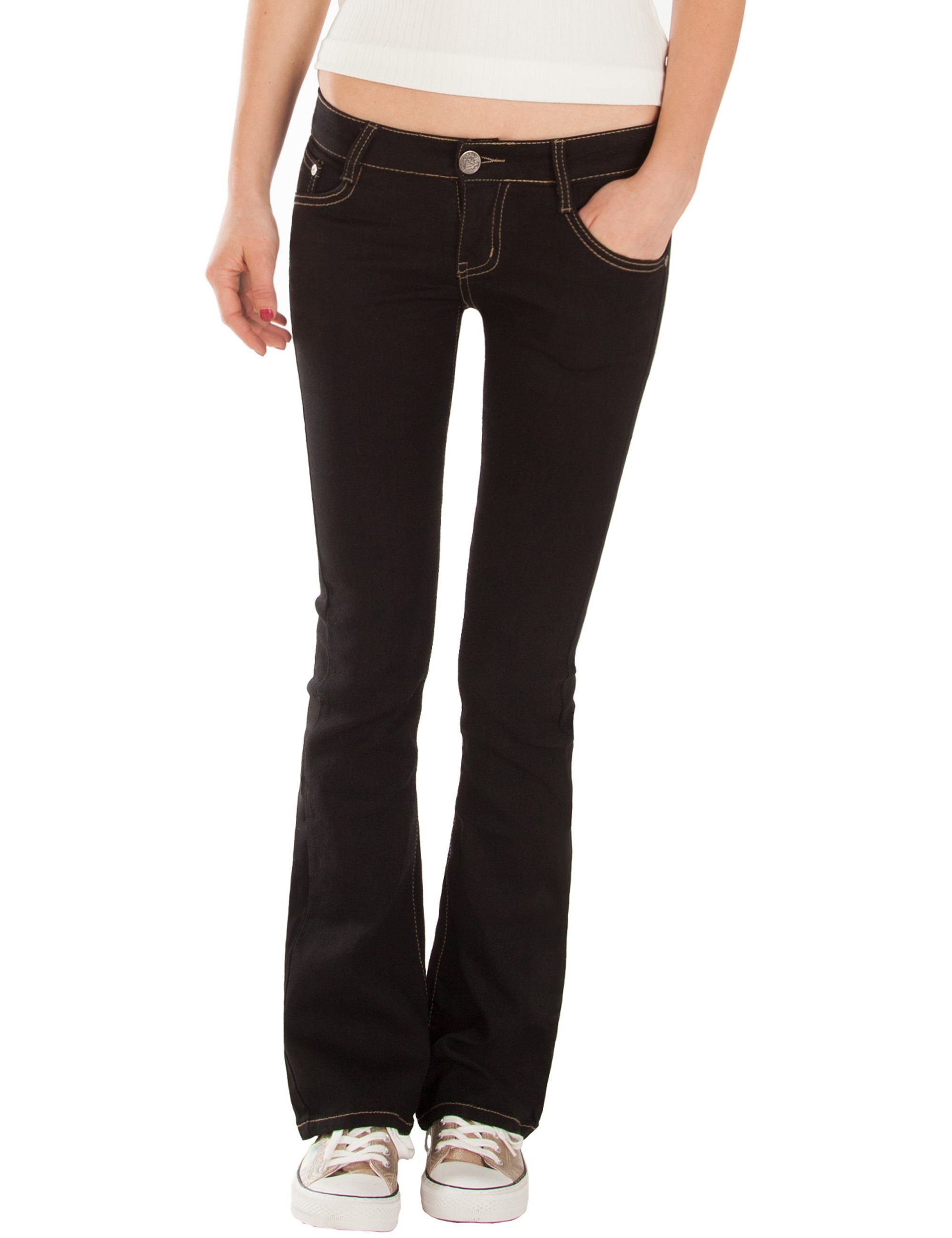 Fraternel Bootcut-Jeans Stretch, Low 5-Pocket-Style Schwarz Waist