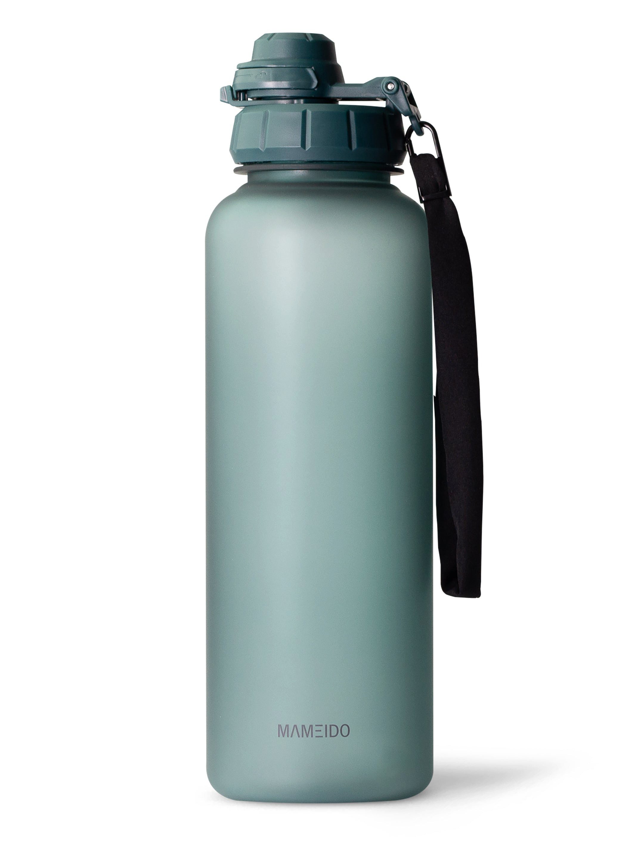 MAMEIDO Trinkflasche, mit 2-in-1 Deckel, Zeitmarkierung, Handschlaufe in 0,5l, 1l, 1,5l & 2l