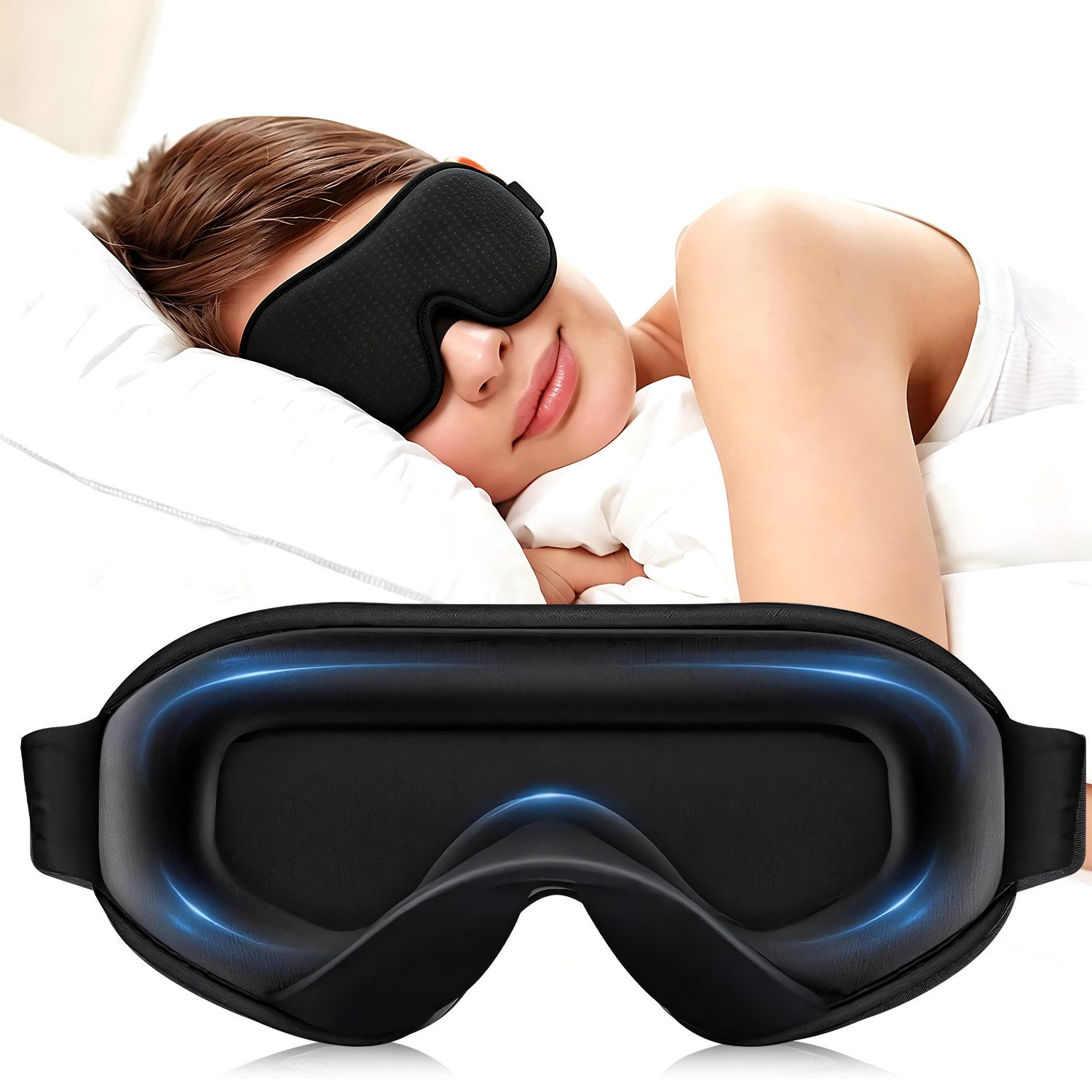 HEYHIPPO Schlafmaske Schlafmaske 3D lichtdicht verstellbar für Reisen & Seitenschläfer, Schlafbrille für Reisen & Flugzeug –atmungsaktiv, für Männer & Frauen, Schlafmaske lichtdicht Schwarz 25×10,5×2.7 cm für Reisen, Flug & Büro