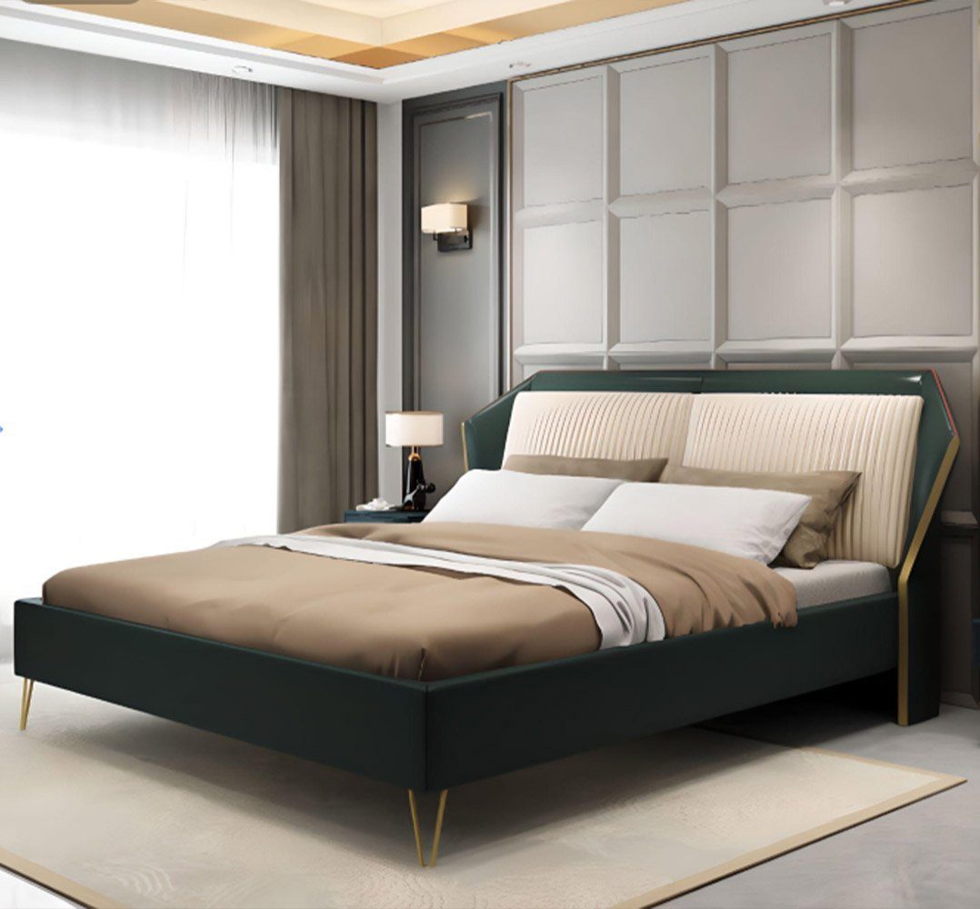 JVmoebel Bett Luxus Schlafzimmer Doppel Bett Made Europe Textil Neu (Bett), Betten Grün Metall Design In