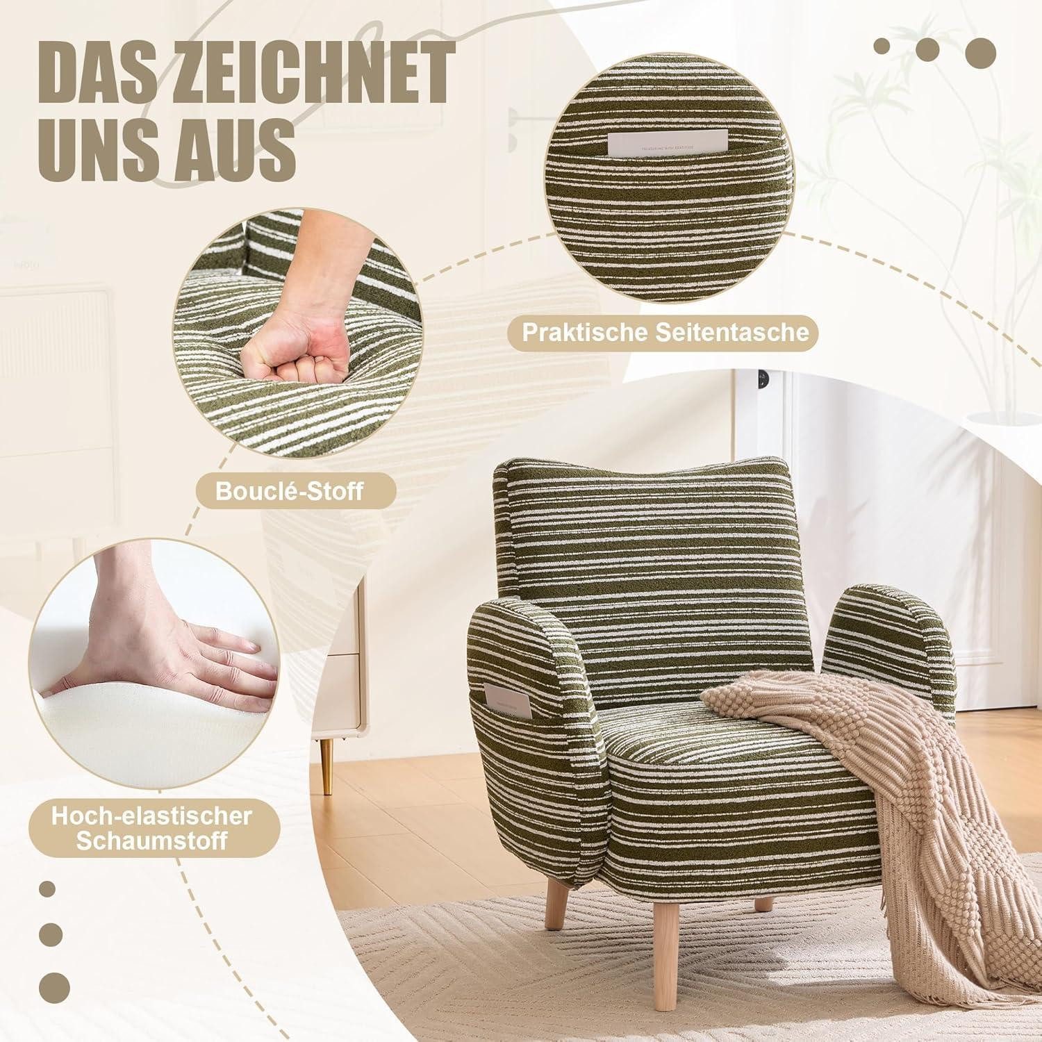 LuxusKollektion Ohrensessel Ohrensessel Relaxsessel Lesesessel Fernsehsessel 77x81cm Olivgrün