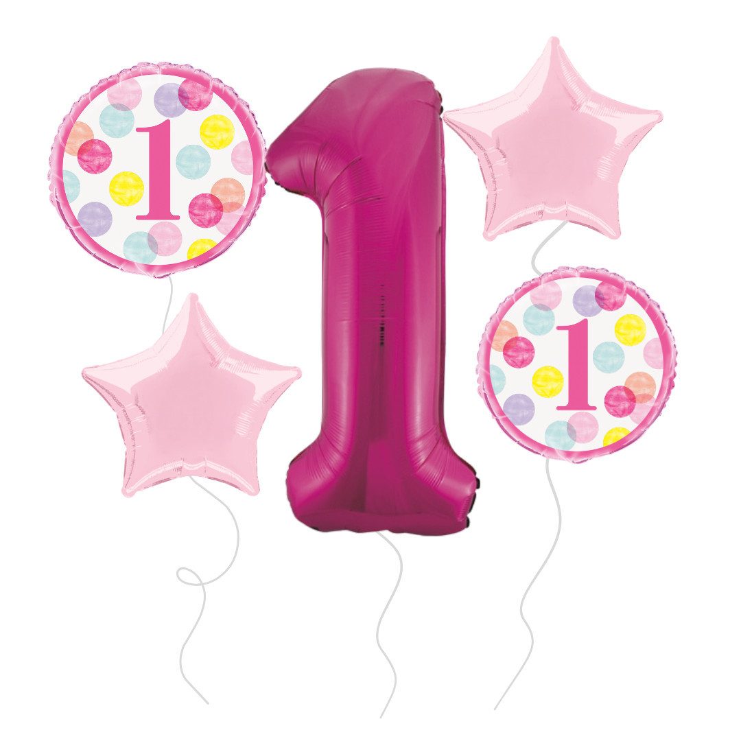 Partystrolche Aufblasbares Partyzubehör XXL Deko-Set 1. Geburtstag Mädchen 5 tlg. für die Party zum Ersten