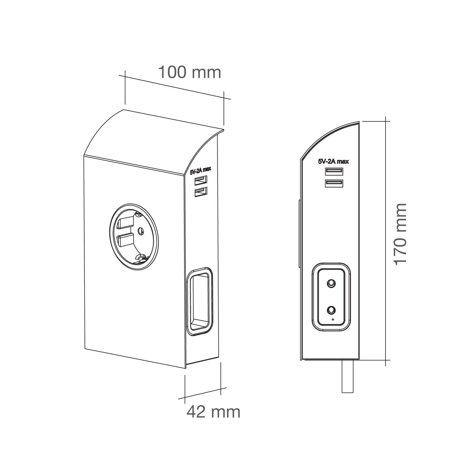 SO-TECH® Unterbau- Anbausteckdose 1x Schuko / 2x Euro / 2x USB Einbau-Tischsteckdose, Oberfläche: schwarz / 170 x 100 x 42 mm