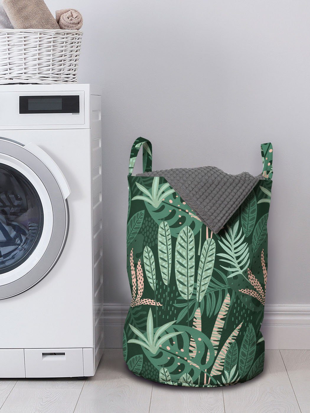 Abakuhaus Wäschesäckchen Wäschekorb mit Griffen Exotisch für Hawaiian Kordelzugverschluss Waschsalons, Doodle Jungle