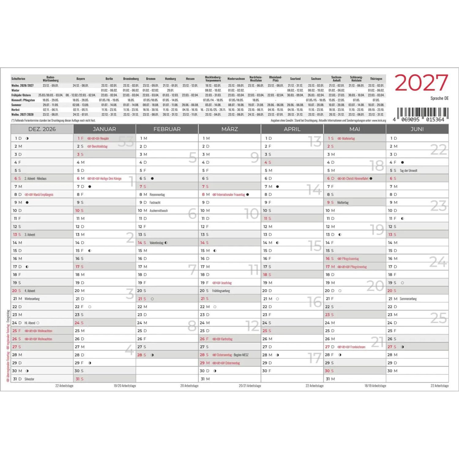NEUMANN Wandkalender Tafelkalender A5 beidseitig 2027