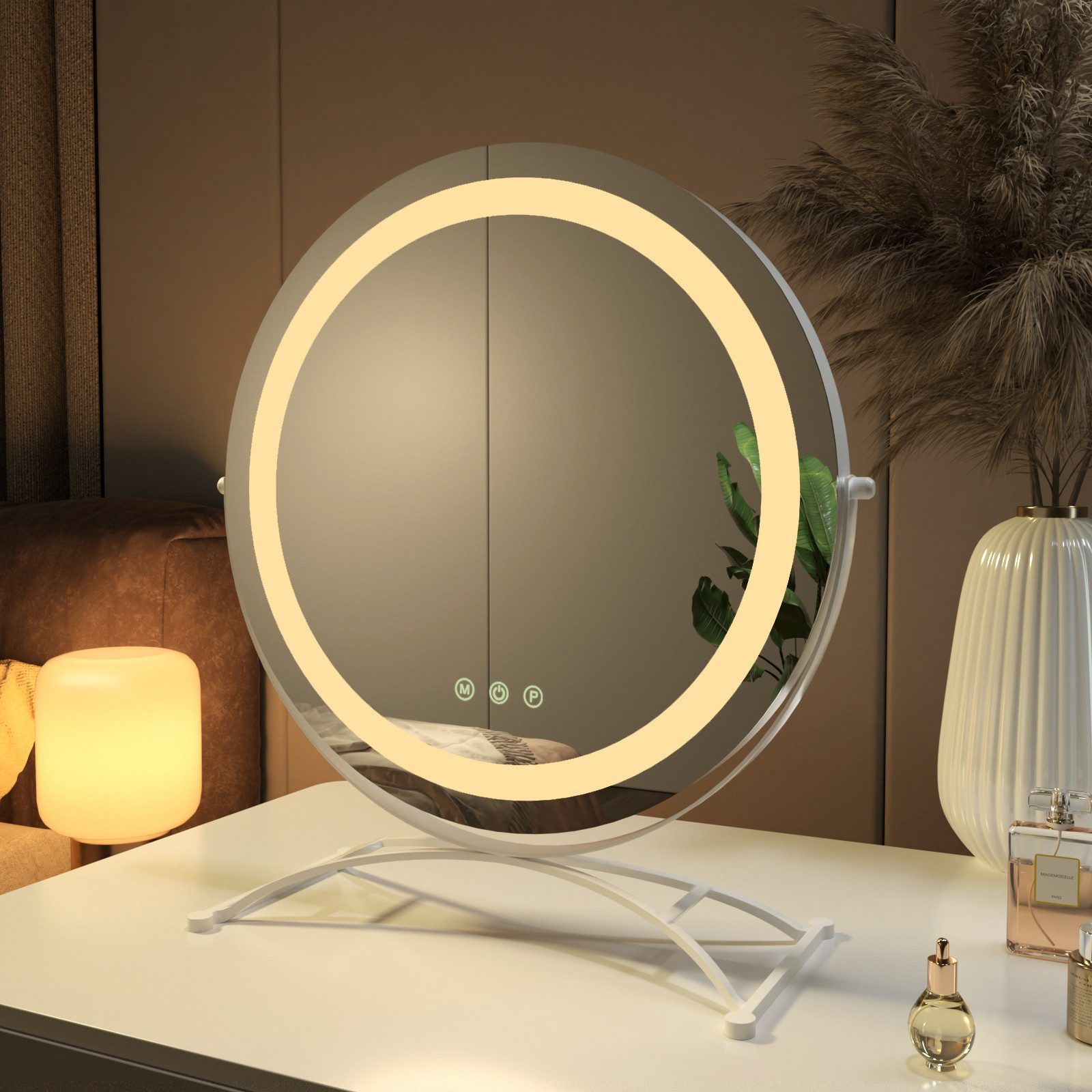 EMKE Kosmetikspiegel 360° Drehbar Schminkspiegel Runder Tischspiegel mit LE günstig online kaufen