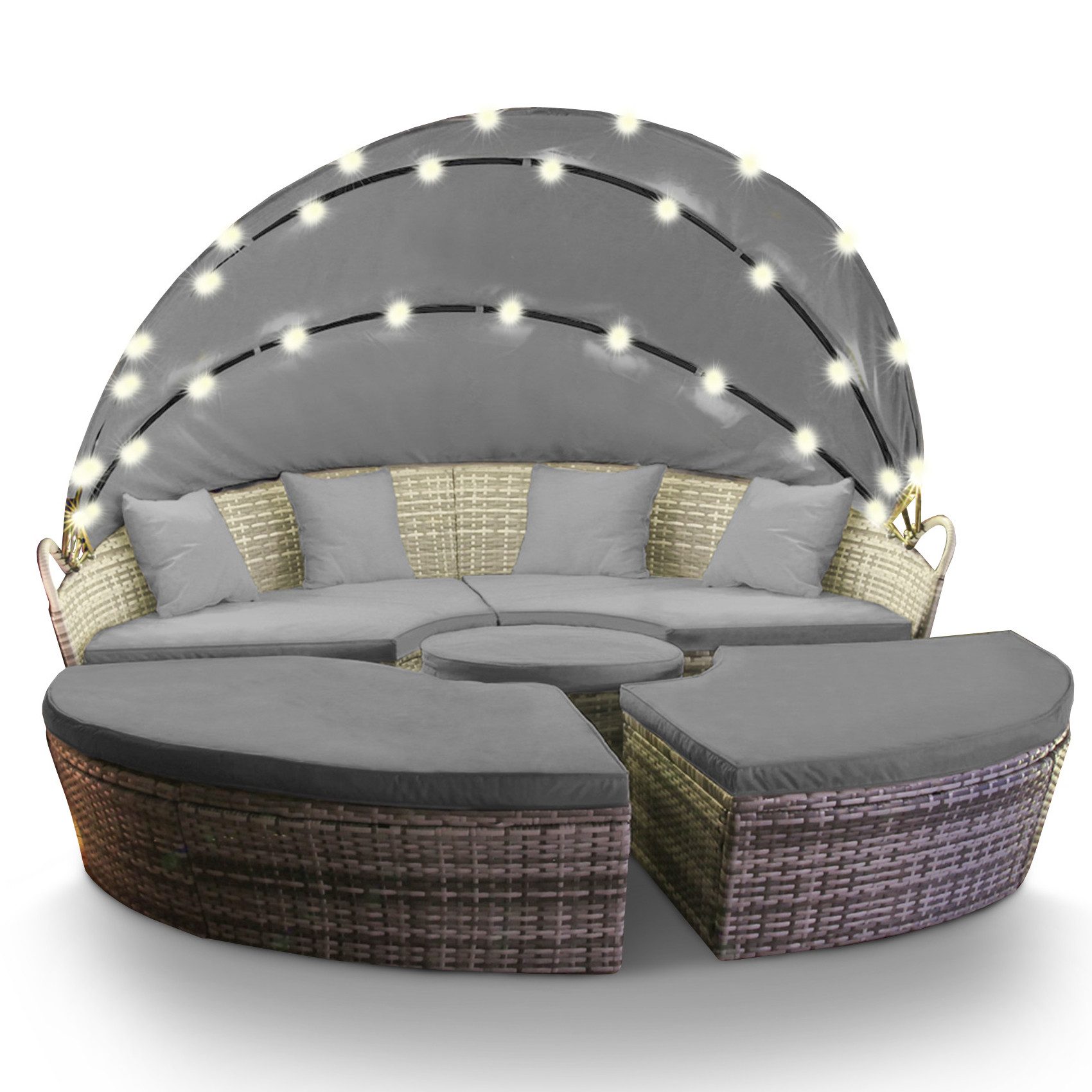 Swing&Harmonie Gartenlounge-Set LED - Sonneninsel Rattan Lounge Polyrattan, günstig online kaufen