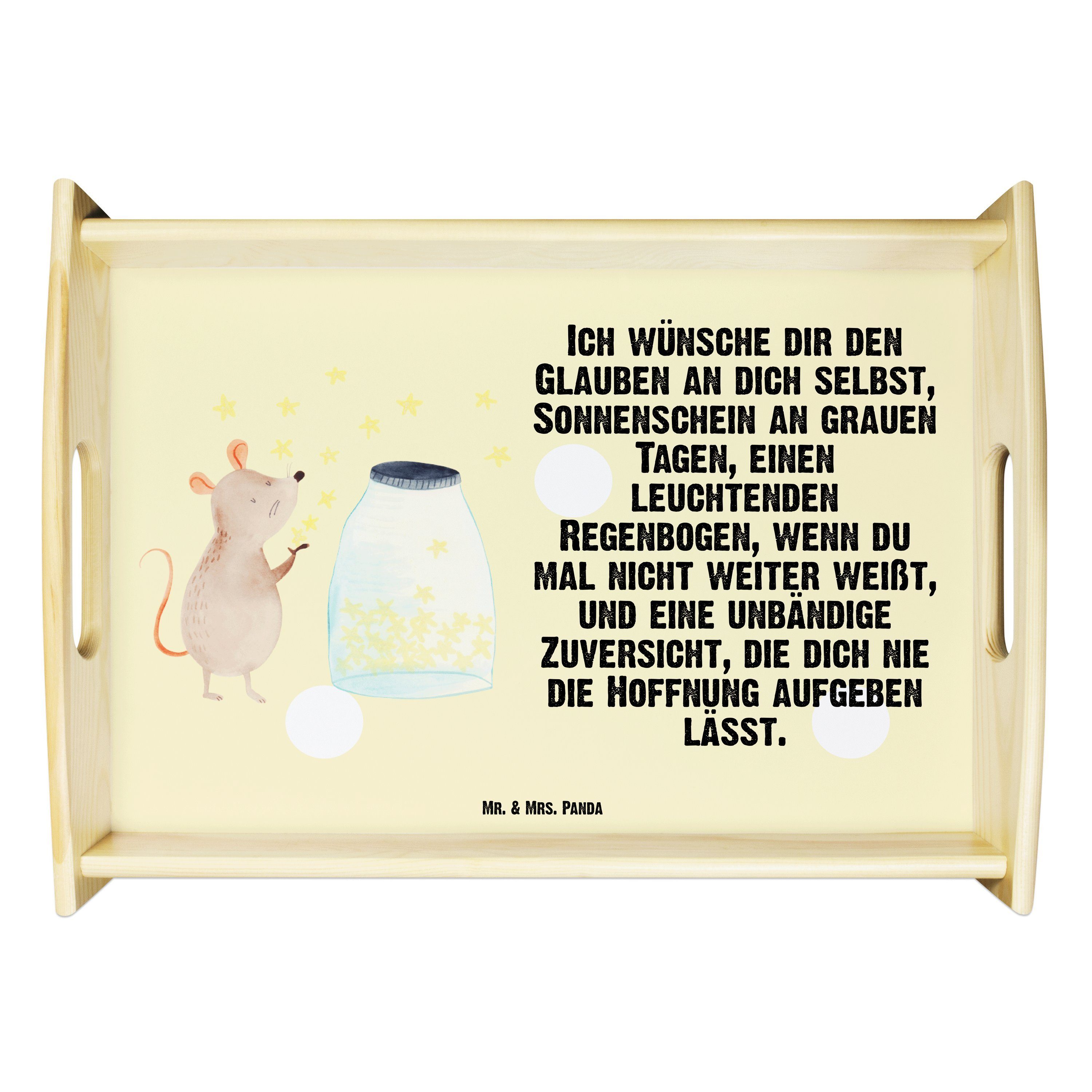 (1-tlg) Tablett Panda erstes - Maus Mr. Gelb - Mrs. lasiert, & lustige Echtholz Sprüche, Geschenk, Kind, Pastell Sterne