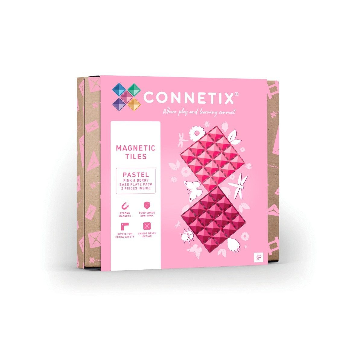 Connetix Pastel Pink & Berry Basisplatten verstärkte Magnete Lernspiel Magnetspielbausteine, (Open Play, 2 teile), ab 3 Jahren