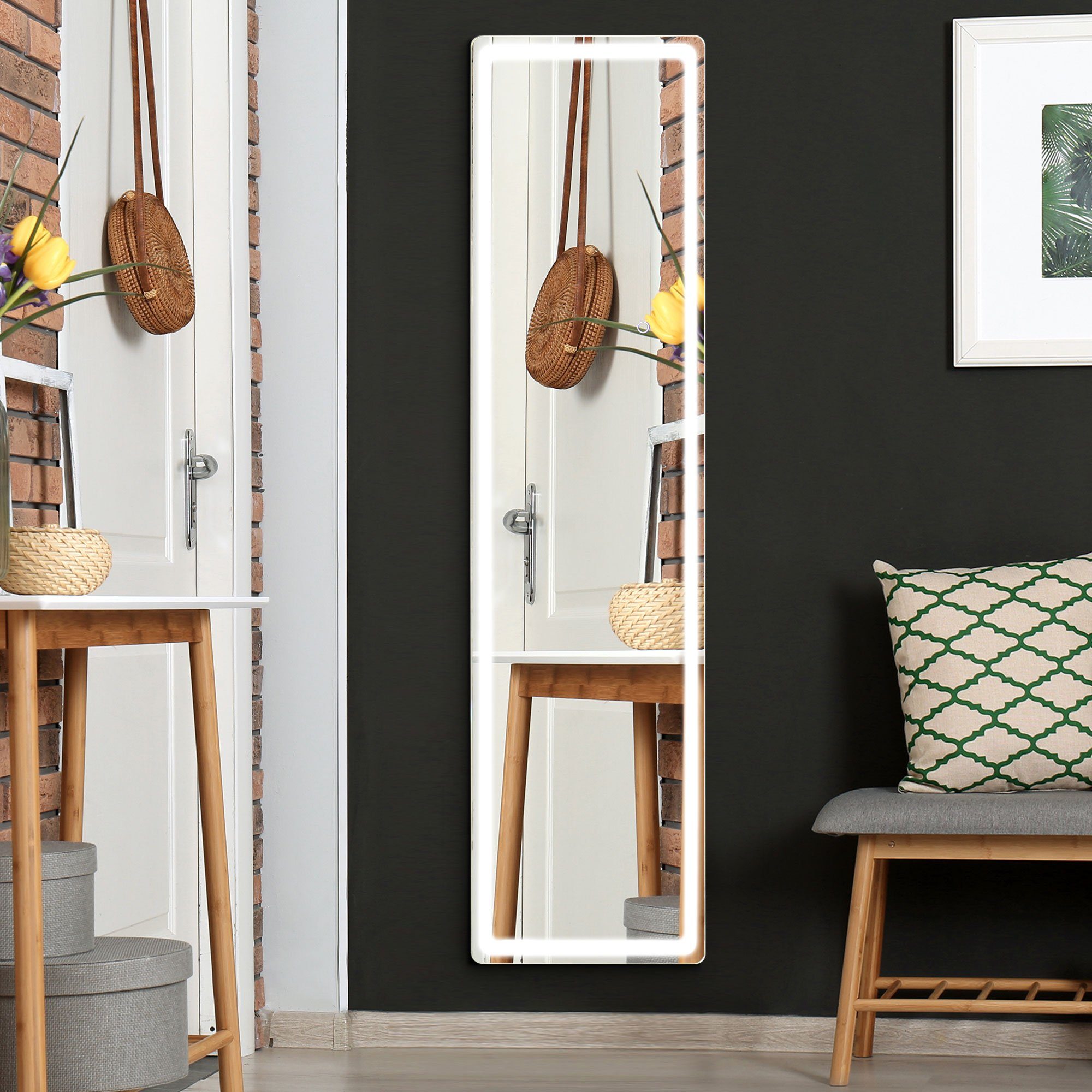 HOMCOM Standspiegel mit LED-Licht, freistehend, Aluminium, einstellbares Li günstig online kaufen