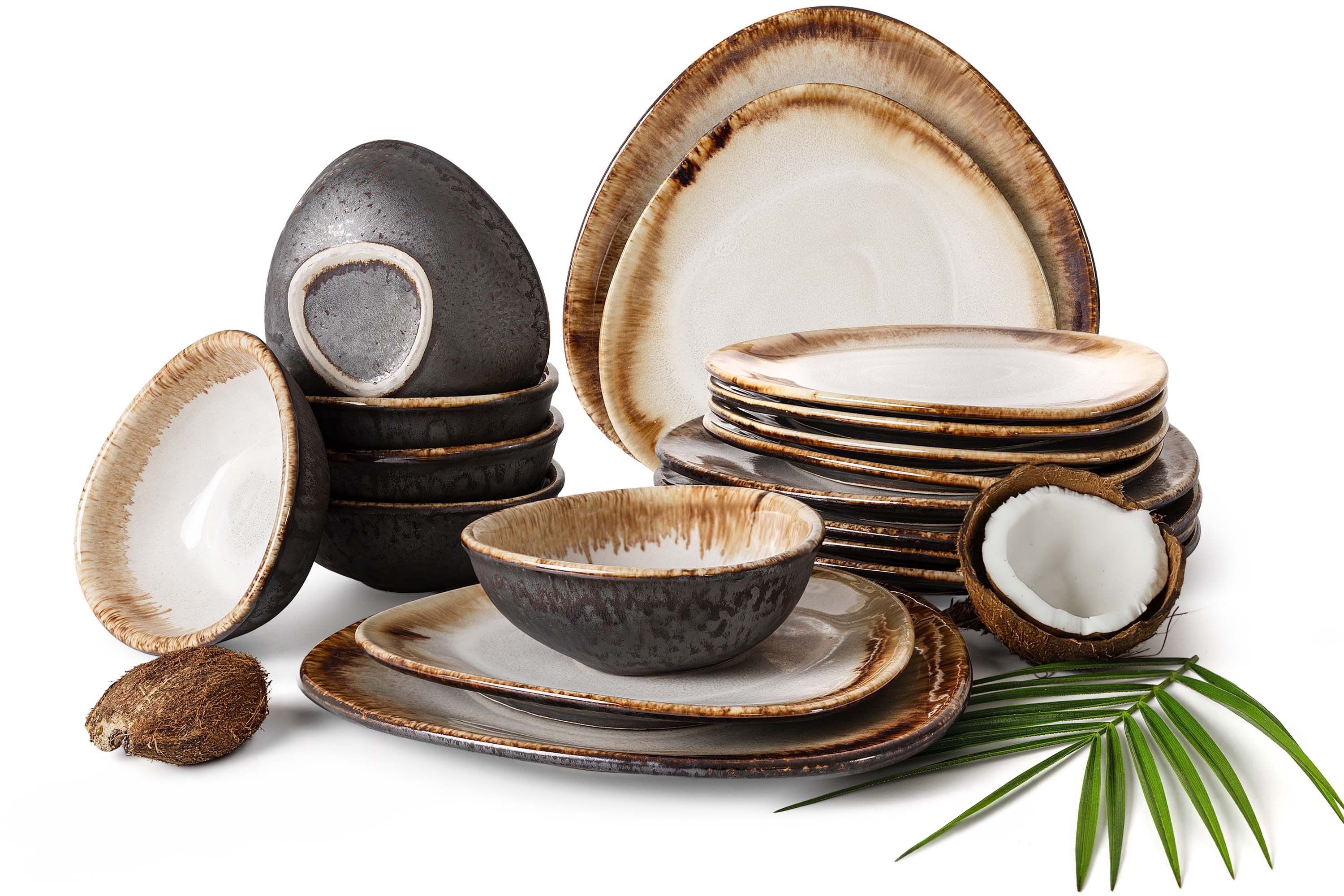 KONSIMO® Tafelservice PRIMA Geschirr-Sets für 6 Personen, Premiumqualität aus EU (18-tlg), 6 Personen, Keramik, organisch Form, hochwertige Kunstproduktion, beige/braun