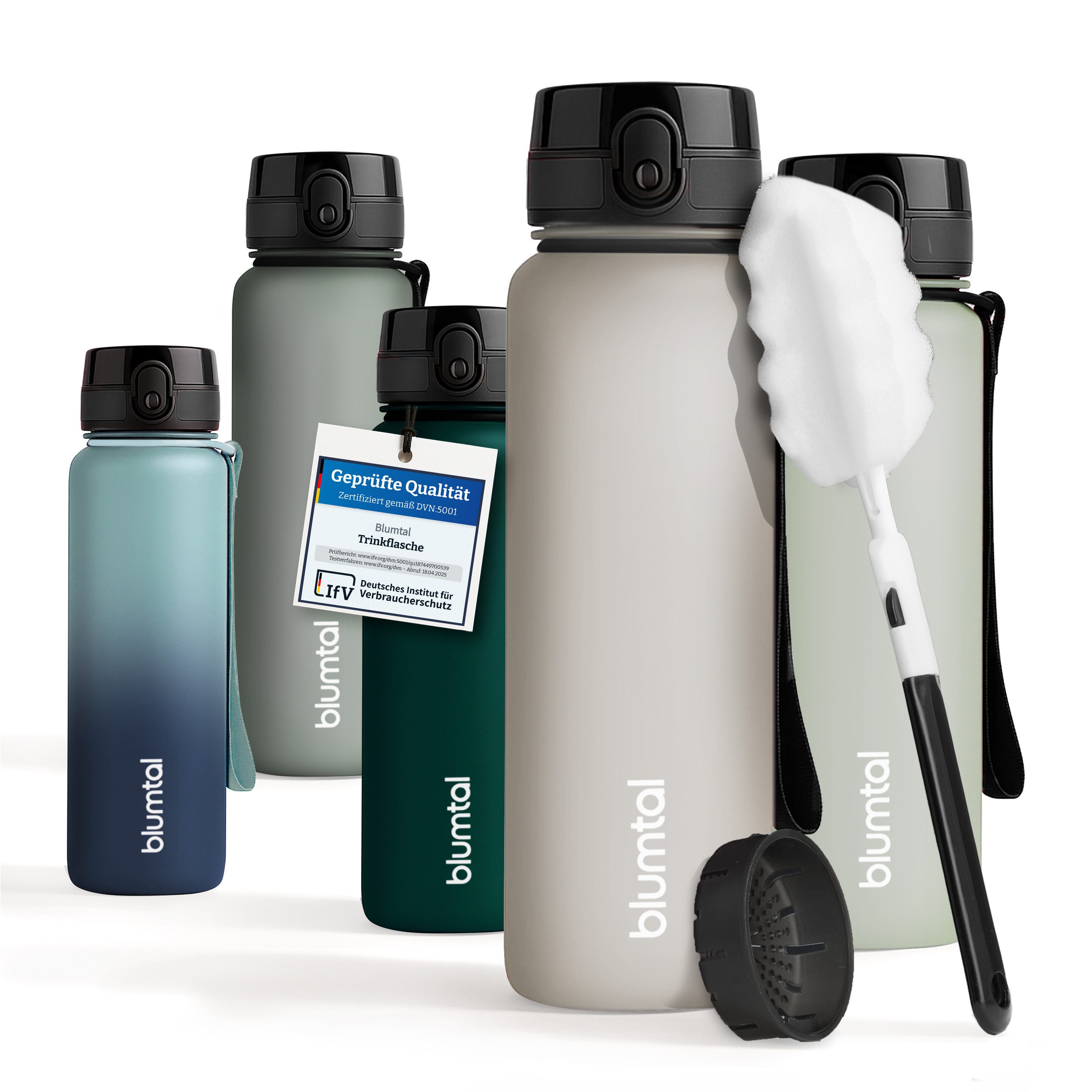 Blumtal Trinkflasche auslaufsichere Trinkflasche Sport + 1-Klick-Verschluss, BPA-frei, Wasserflasche mit Sieb, spülmaschinenfest, F.A.Z. Kaufkompass getestet