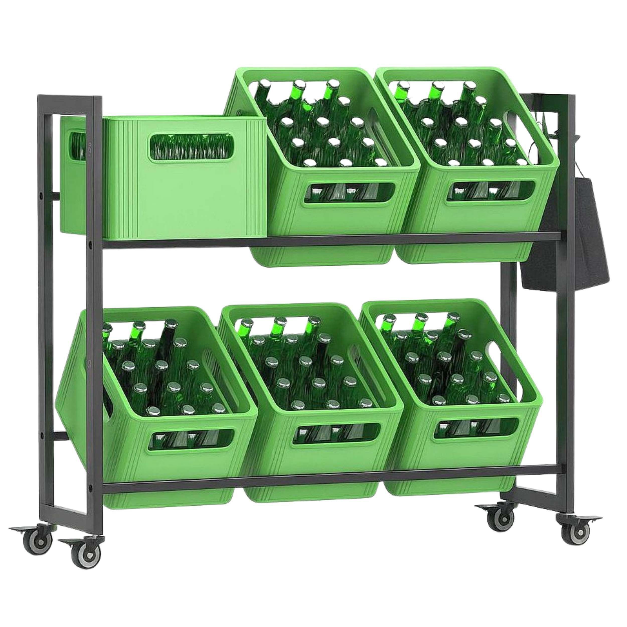 DanDiBo Standregal Getränkekistenregal 6 Kisten mit Gitter Haken Rollen Metall Schwarz