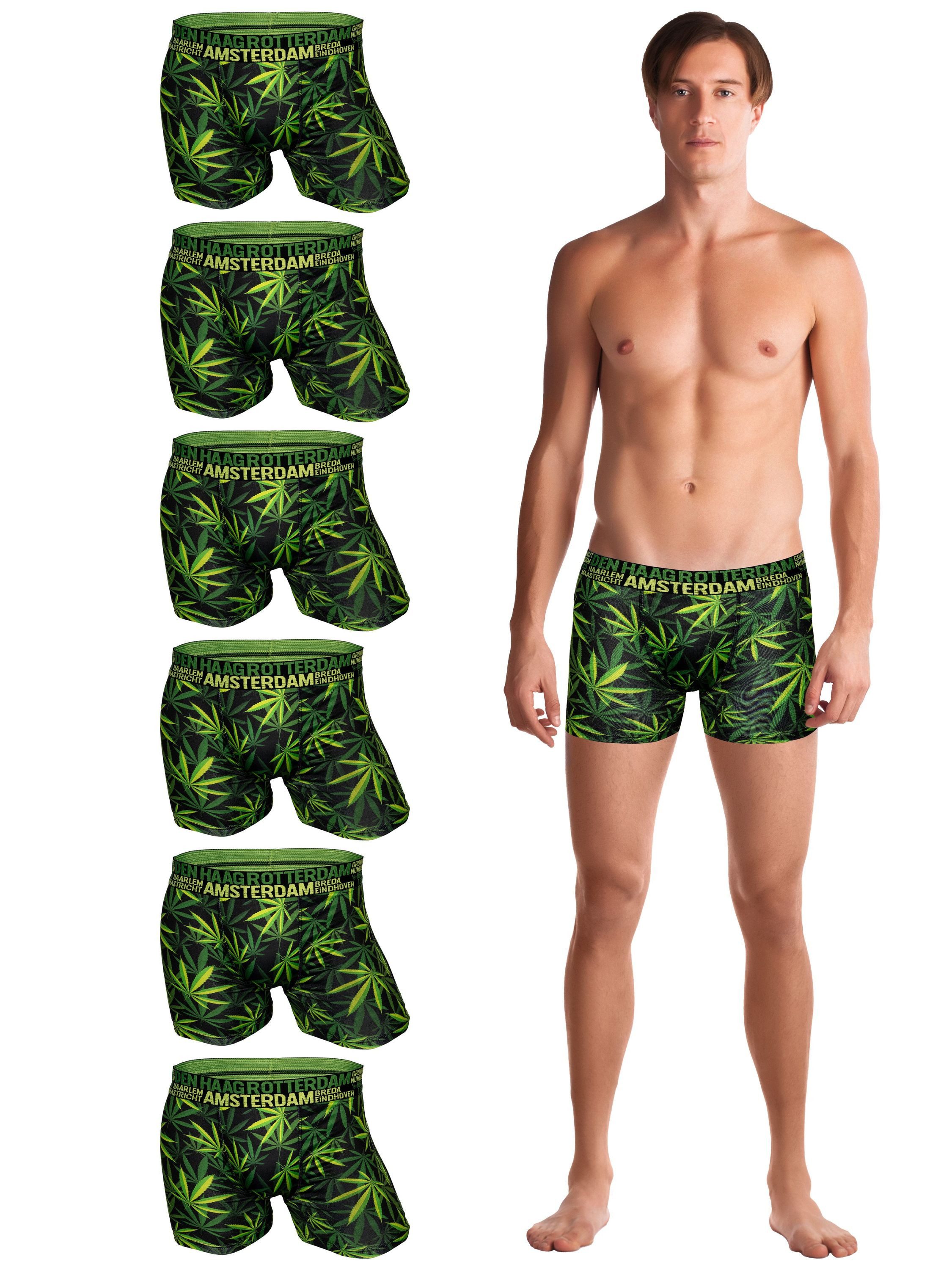 TEXEMP Boxershorts 3er bis 9er Pack Herren Boxershorts Ganja Weed Hanf Blatt Trunks (6-St) 75% Viskose - Seidig glatt
