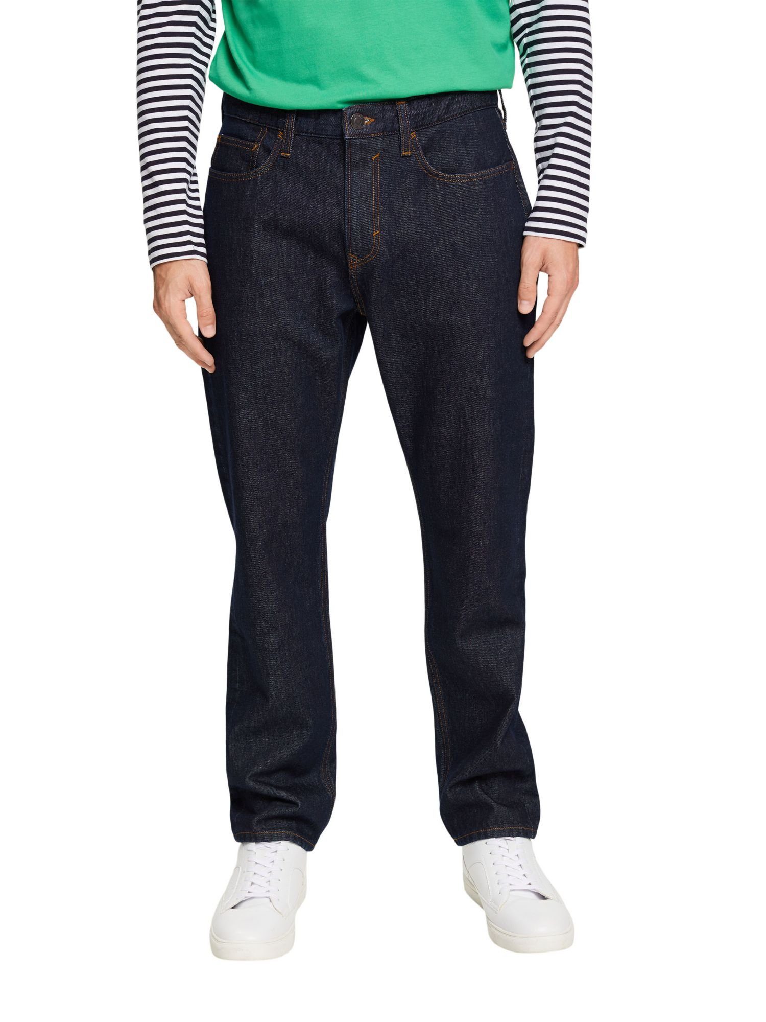 Esprit Straight-Jeans Jeans BLUE geradem RINSE Bundhöhe und mittlerer mit Bein
