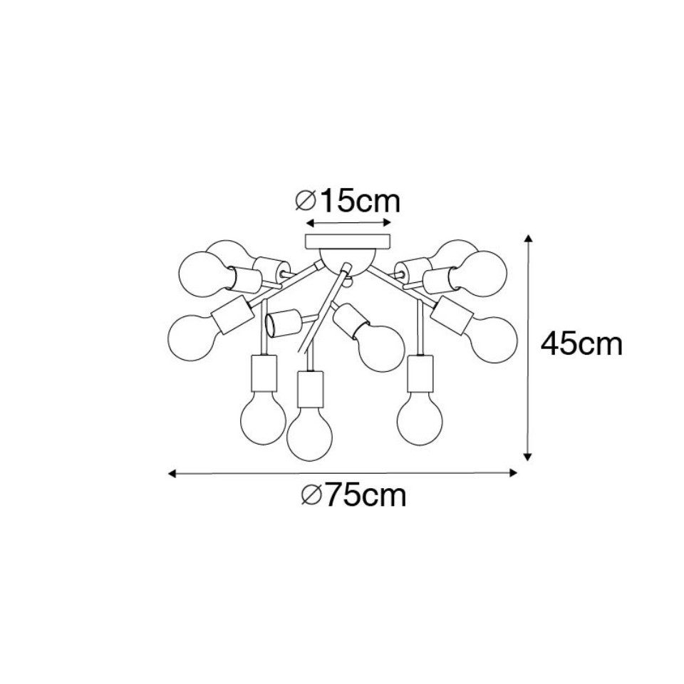 Qazqa Deckenleuchte Juul, ohne Leuchtmittel, E27, Schwarz, Design, Stahl, 12-flammig