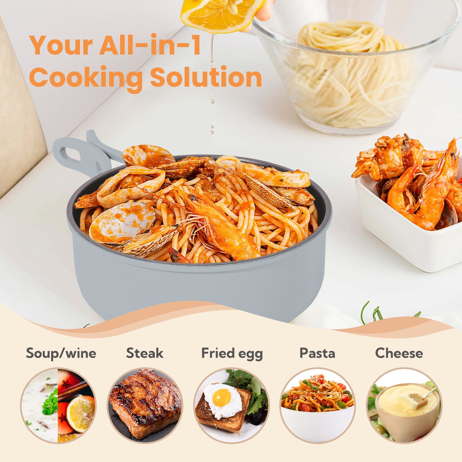 ENFRIFAM Elektrische Multipfanne Elektrische Hot Pot, Multikocher, Elektrische Pfannen, Campingkocher, 700,00 W, Fondue Set, Ideal für Büro Wohnheime Hotels Reisen Wohnwagen