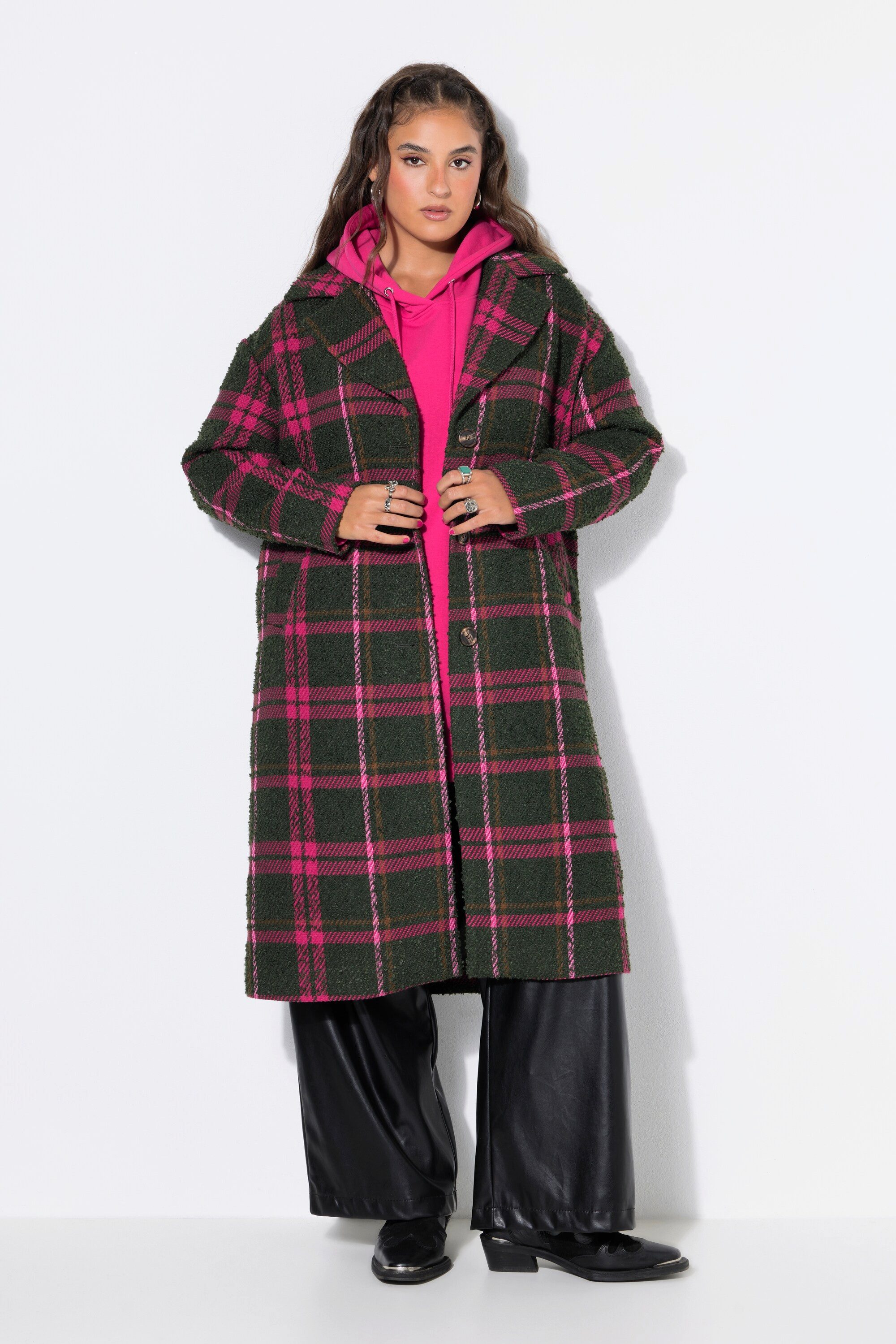 Studio Untold Outdoorjacke Karo-Mantel oversized Reverskragen Langarm