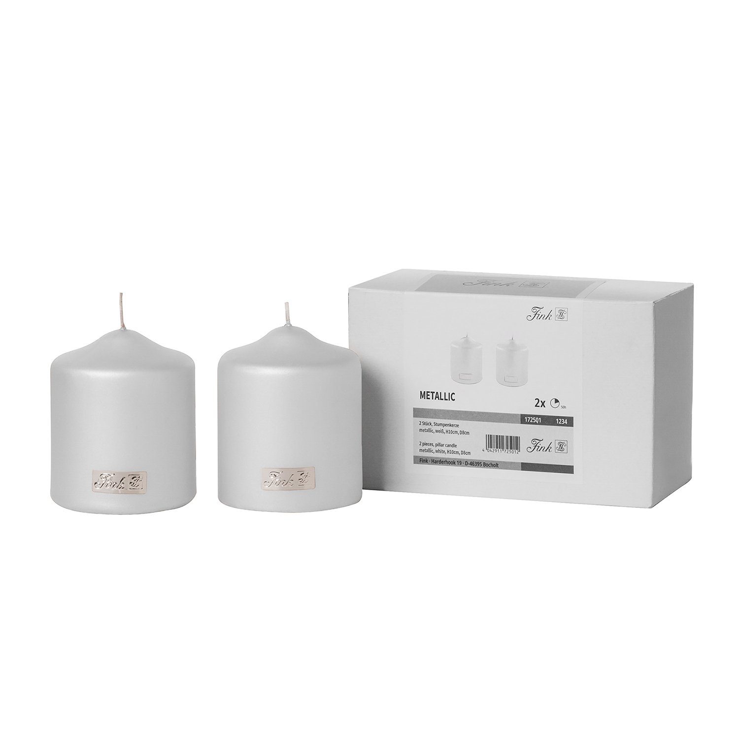 Fink Stumpenkerze CANDLE 2er Set Столб свечи - weiß - Paraffin - H. 10cm x D. 8cm (1-tlg., Dicke Свечи - Großkerzen), Säulenkerzen Blockkerzen Zylinderkerzen - Elegante Standkerzen