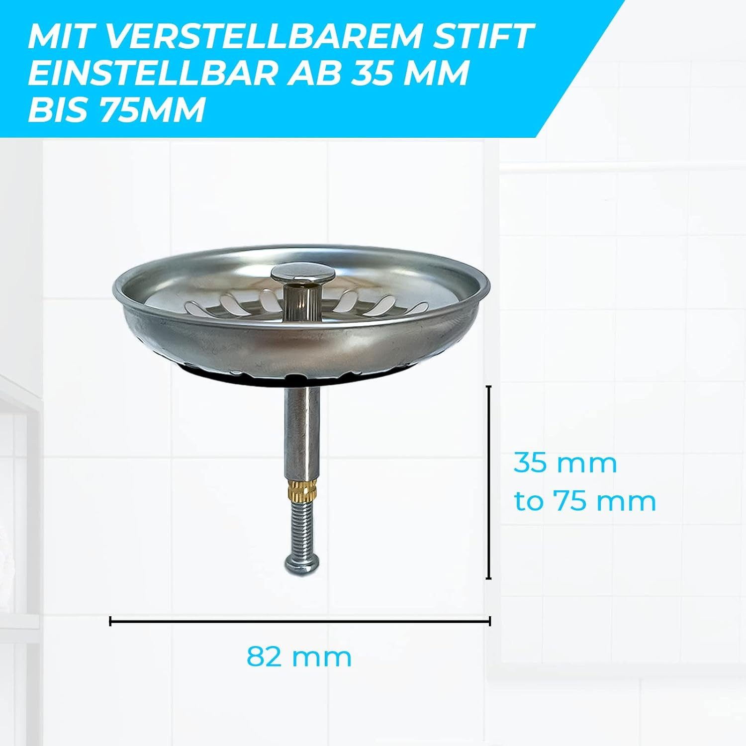 FELIXLEO Küchensieb Verstellbarer Waschbeckenstöpsel Sieb 82mm Edelstahl, (1-St) – Bild 2 von 5