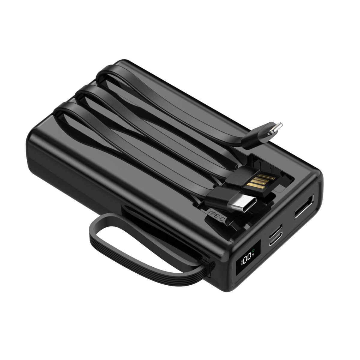 Setty SPB-LC-210 Powerbank 10000 mAh (12, 5, 9, 10 V, 1 St), Drei integrierte Kabel mit LCD-Anzeige und Silikonschlaufe