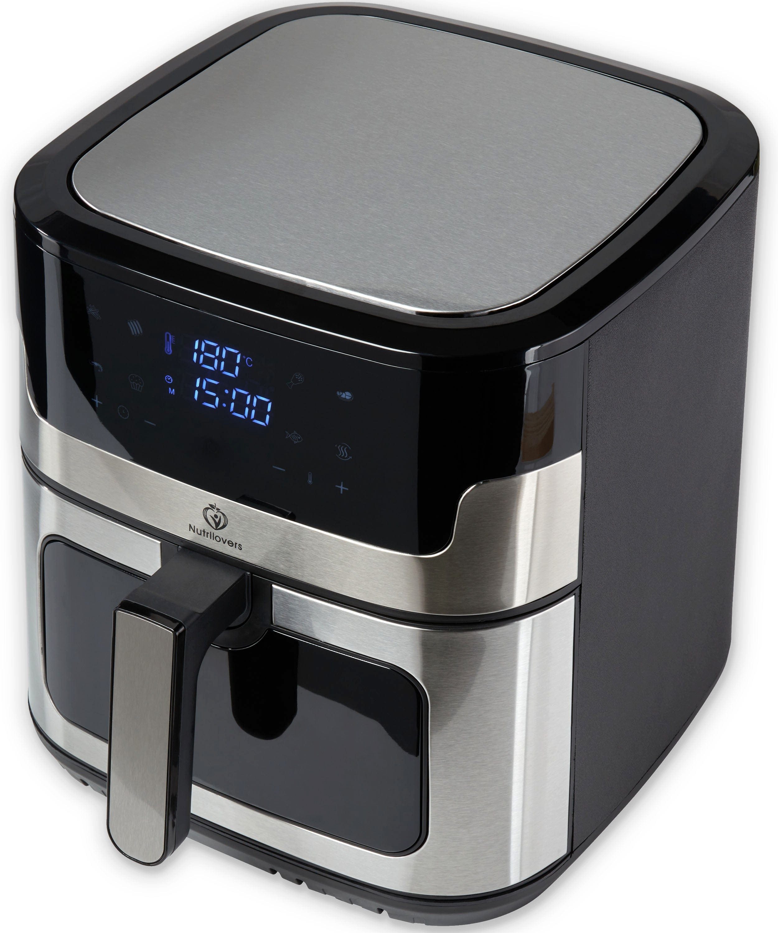 Nutrilovers Heißluftfritteuse NUTRI-FRYER Hei fluftfritteuse Edelstahl, 8L, 2000W, Ober- & Unterhitze, 2000 W, Double-Heat-Heizsystem mit Ober- und Unterhitze