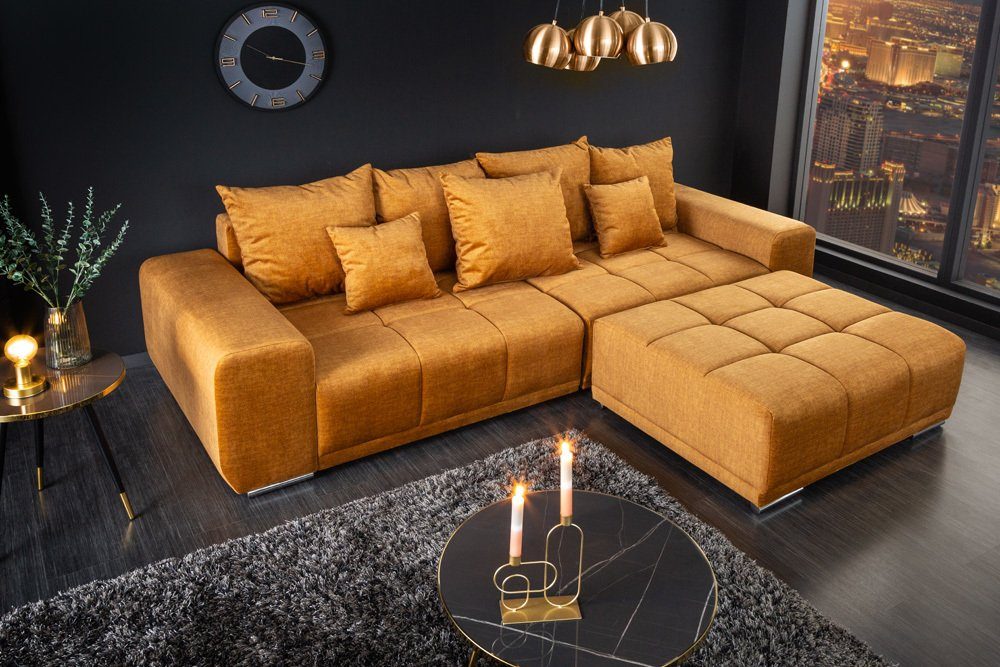 Big-Sofa inkl. Federkern · senfgelb, 285cm Design Einzelartikel riess-ambiente 1 Couch · Teile, Samt Kissen XXL mit · · ELEGANCIA