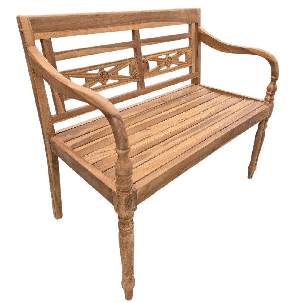 LebensWohnArt Sitzbank Massive Teakholz Sitzbank CHRISTOS 100cm natur Outdoor Gartenbank