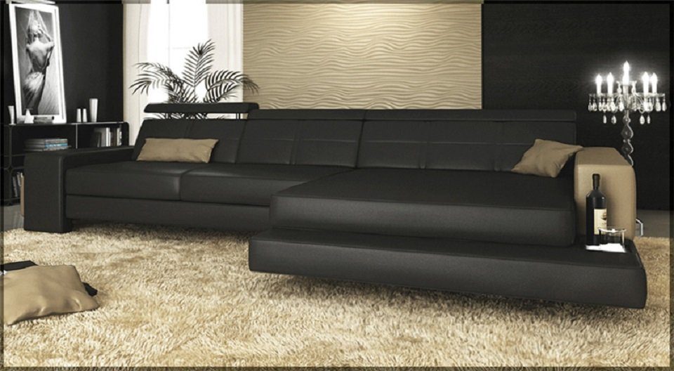 Garnitur Couch Polster Hocker Ecksofa Sofa mit Ecksofa, Schwarz Designer JVmoebel