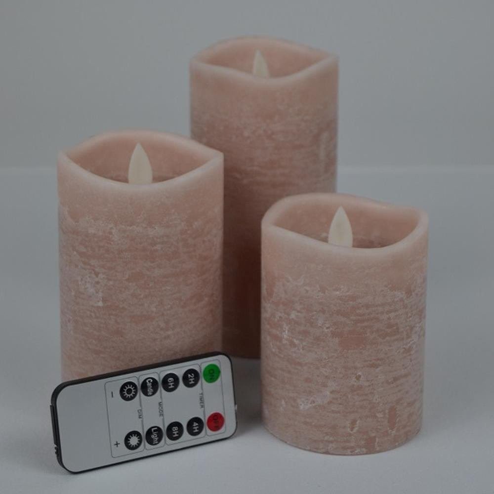 FHS LED-Kerze 3er LED Echtwachskerzen Set rose meliert FB Timer günstig online kaufen